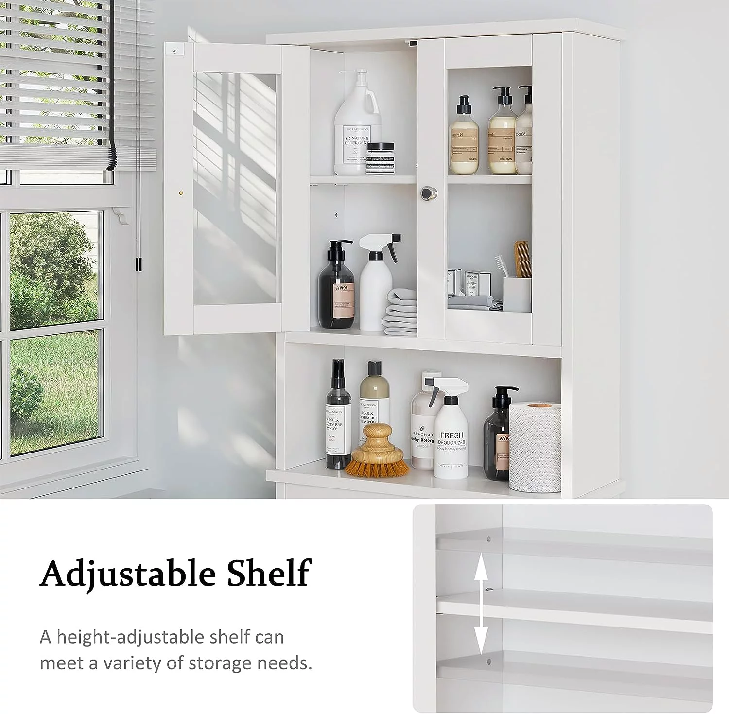Sobaniilo Over The Toilet Storage Cabinet for Bathroom, Storage Organizer Over Toilet, Space Saver with Tempered Glass Doors, White
