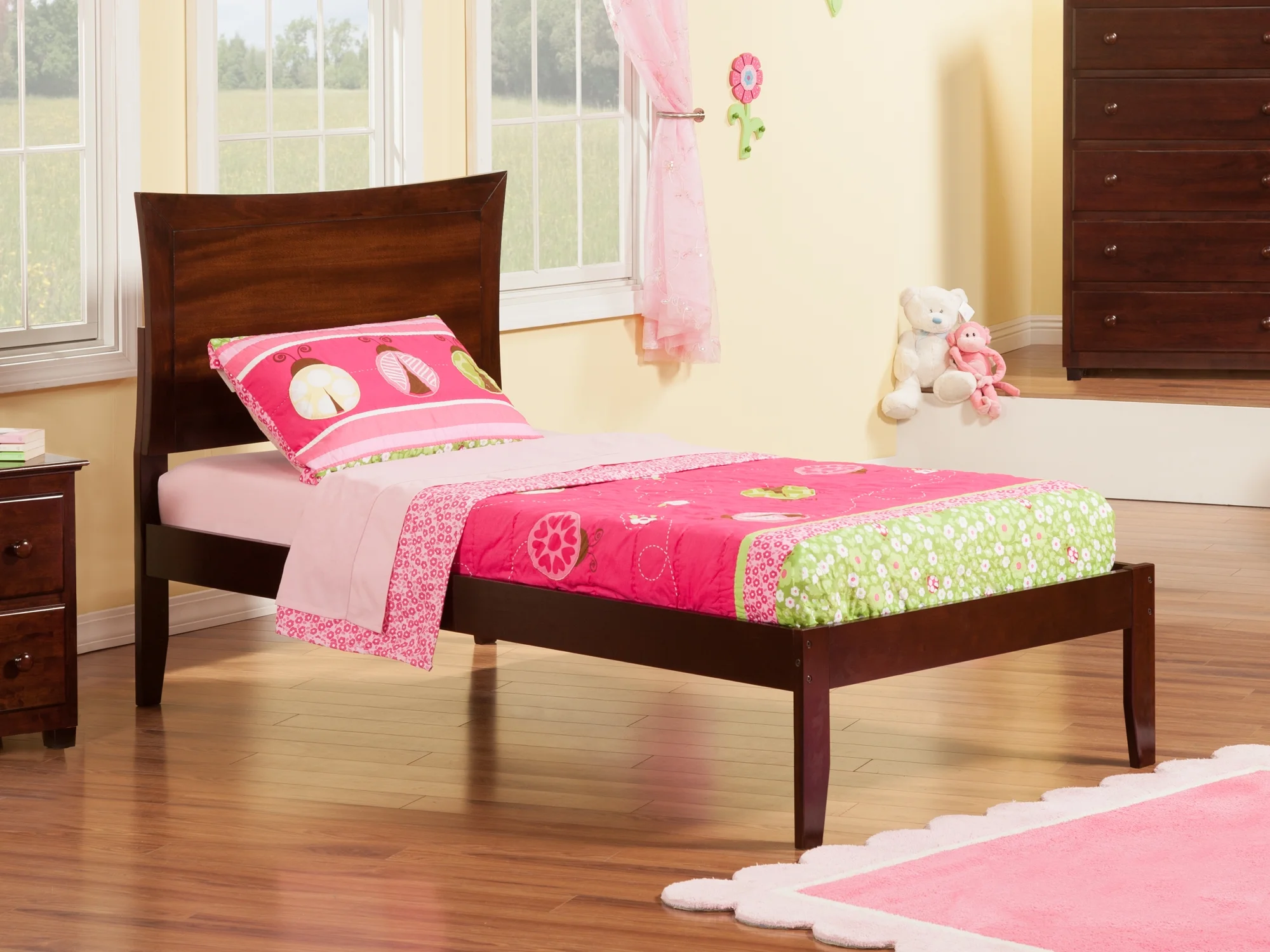 Metro Twin XL Platform Bed with Open Foot Board in Walnut
