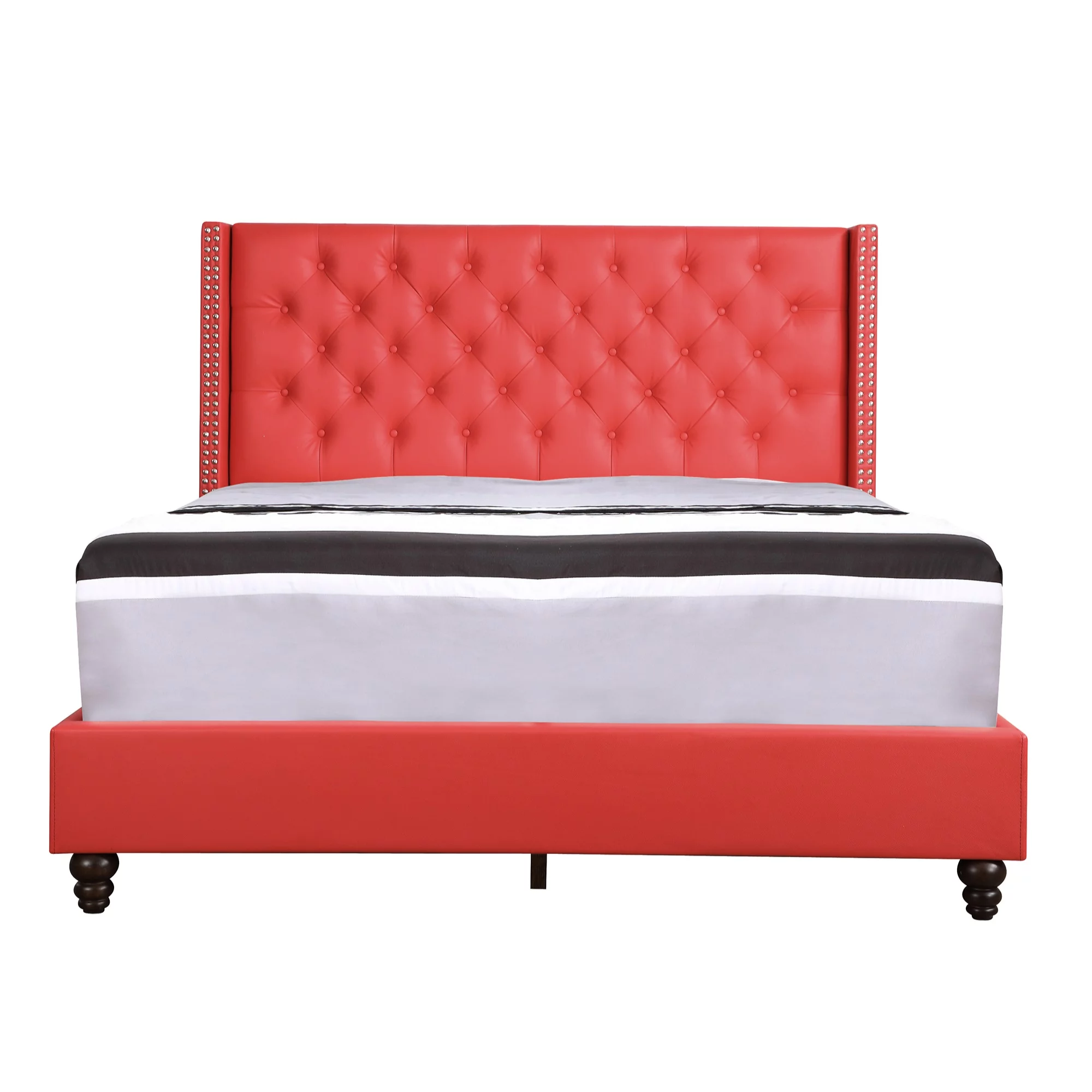 Passion Furniture Julie Tufted Upholstered Low Profile Panel Bed, Red - Full Size