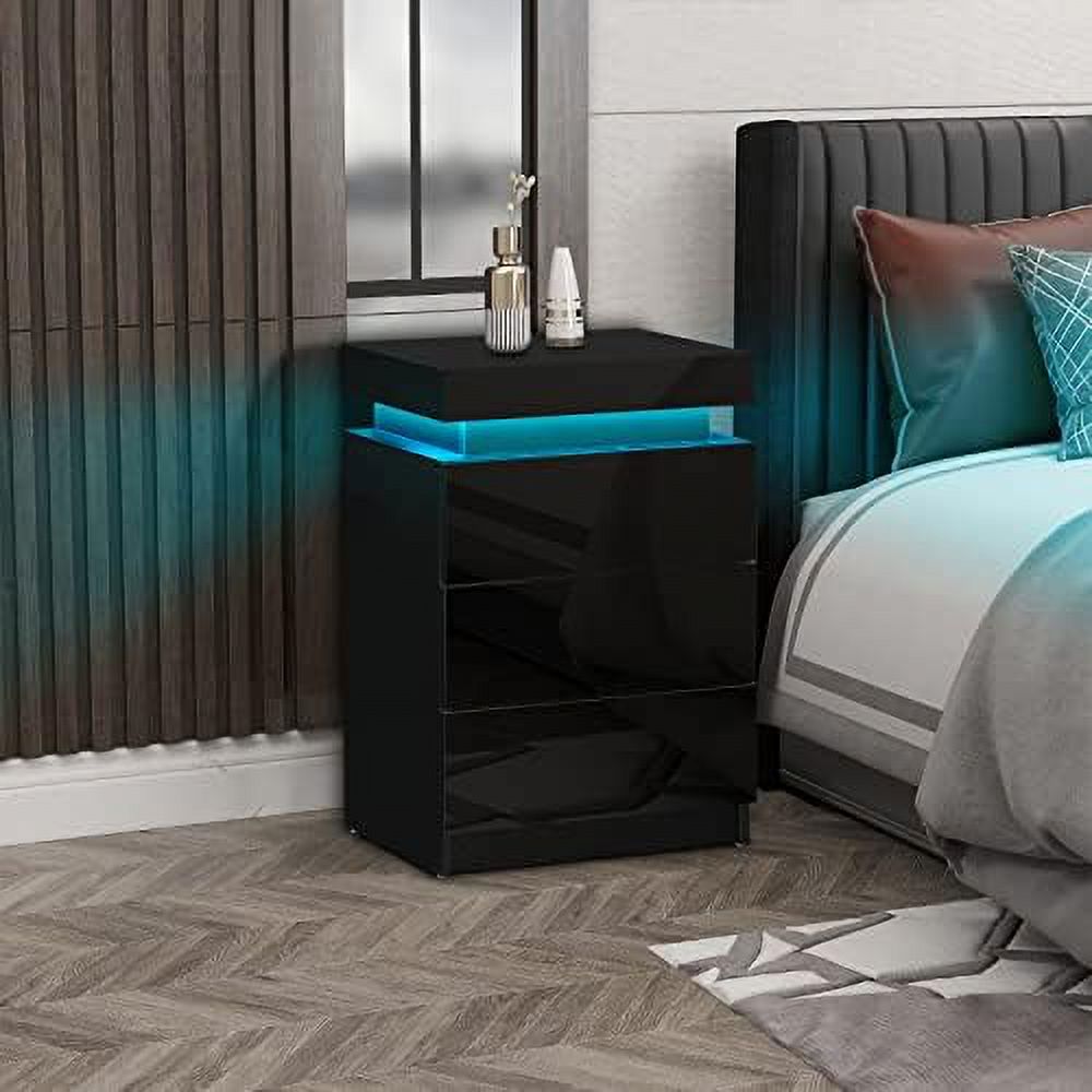 KBANZIBIU Modern Nightstand Set of 2  LED Night Stand with 2 High Gloss Chest of Drawers  Bedside Table Cabinet with Remote Control Lights  Wood Matte Nightstand 20.6" Tall Bedroom