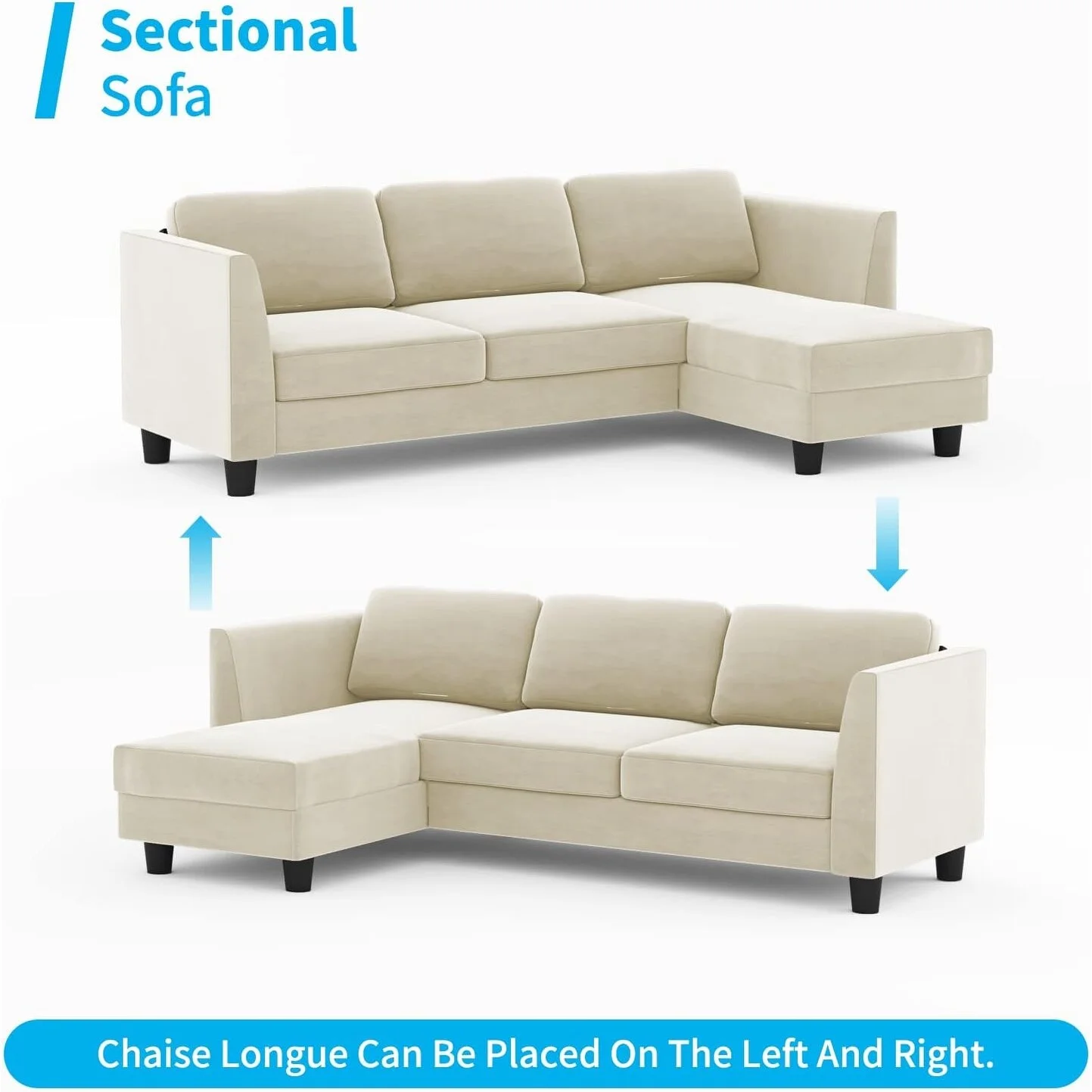 Mixoy Convertible Sectional Sofa,L Shaped Couches with Reversible Chaise Cream