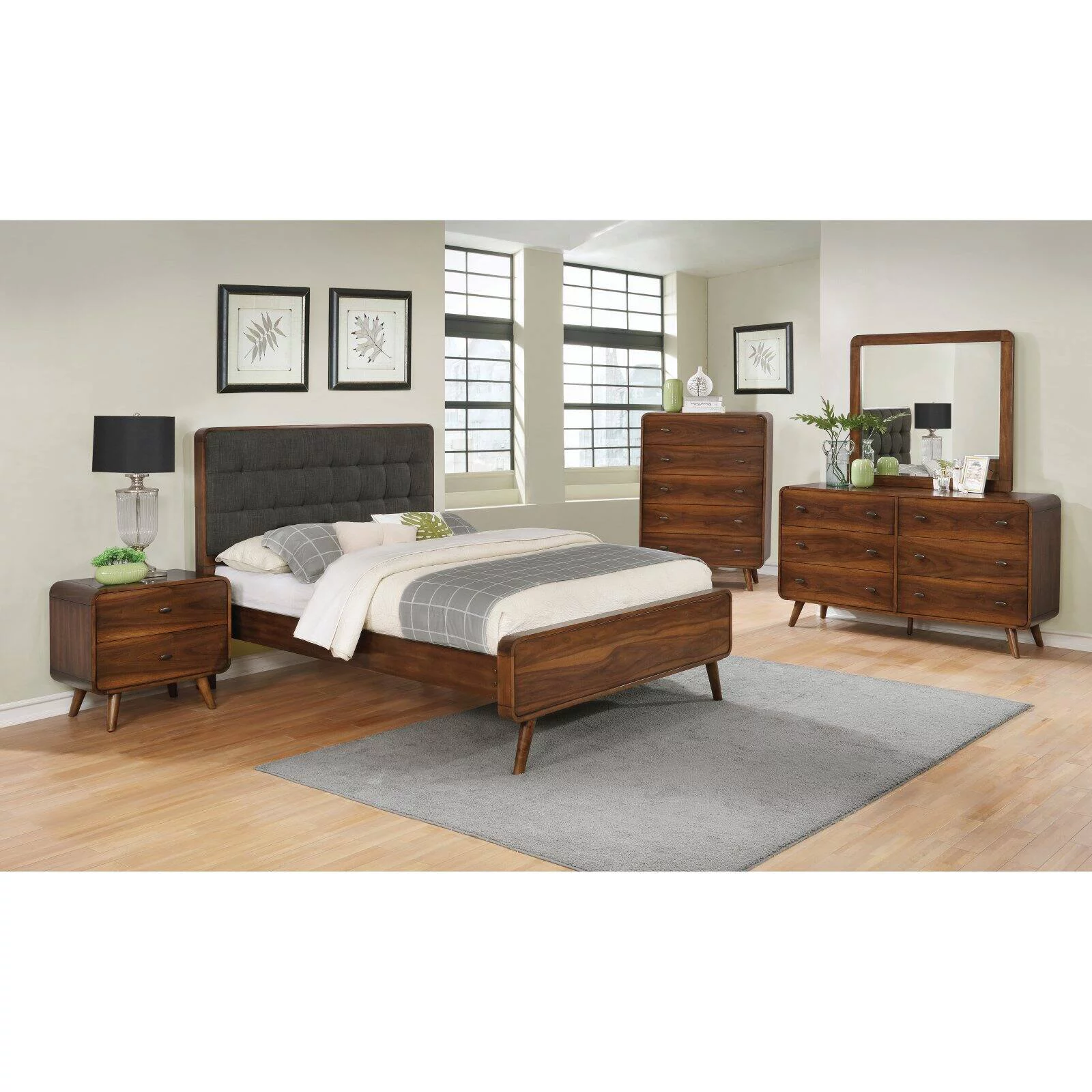 Robyn California King Bed with Upholstered Headboard Dark Walnut