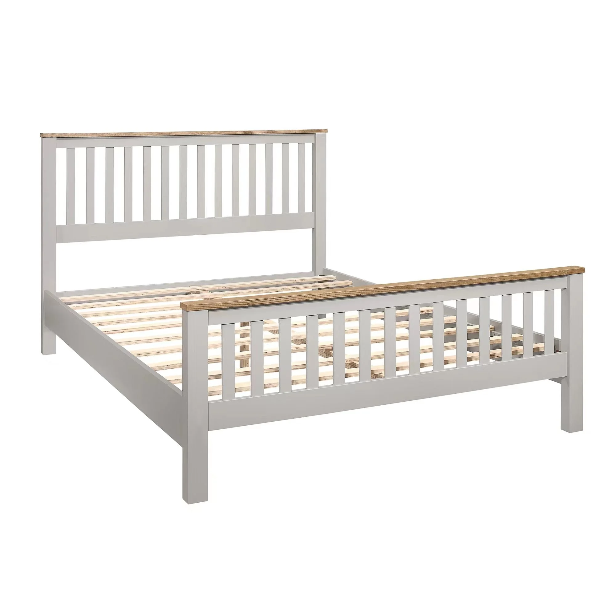 Country Solid Wood Platform Bed with Headboard and Footboard Grey - Queen