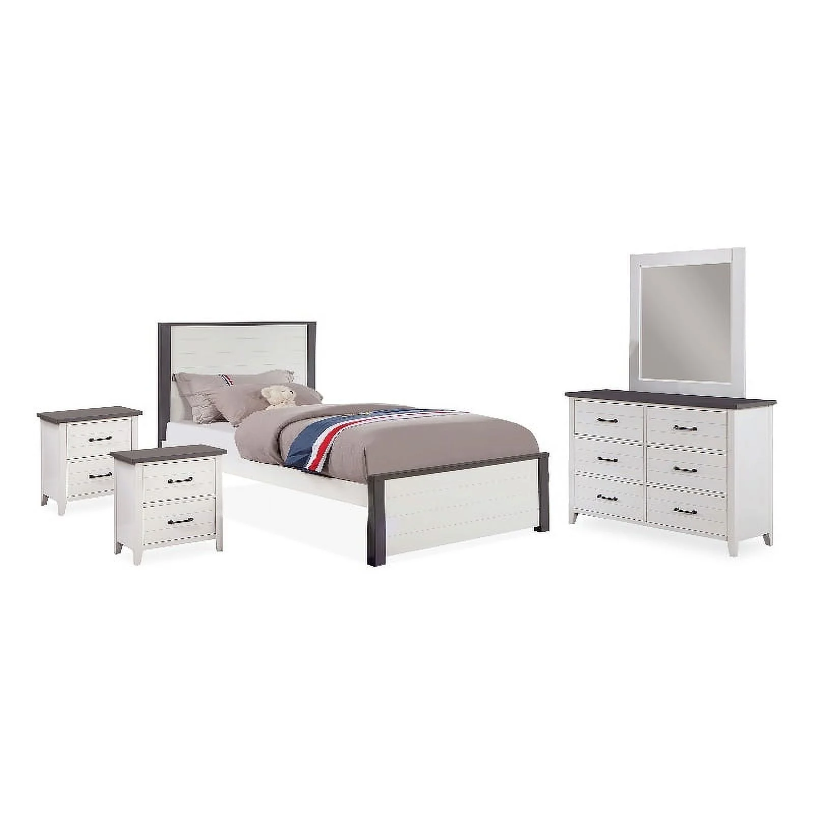 FOA Acres 5pc Wood White Bedroom Set - Full + 2 Nightstands + Dresser + Mirror