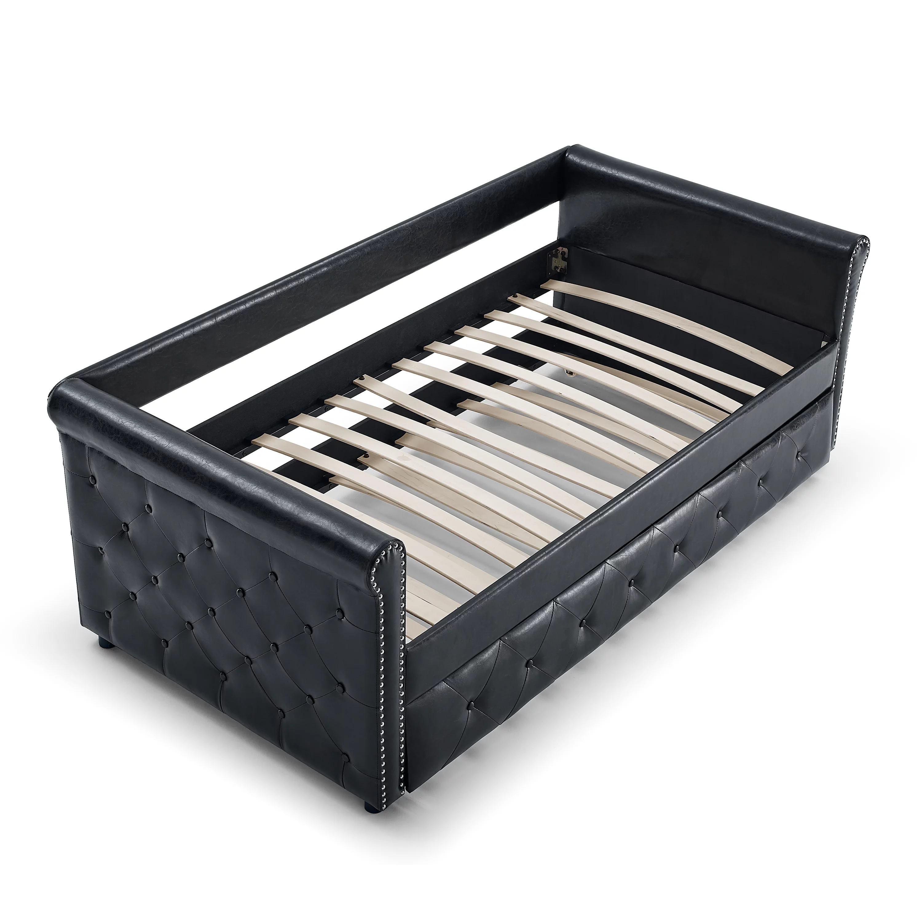 Oaks Aura Daybed with Trundle Upholstered Tufted Sofa Bed, with Button and Copper Nail on Arms