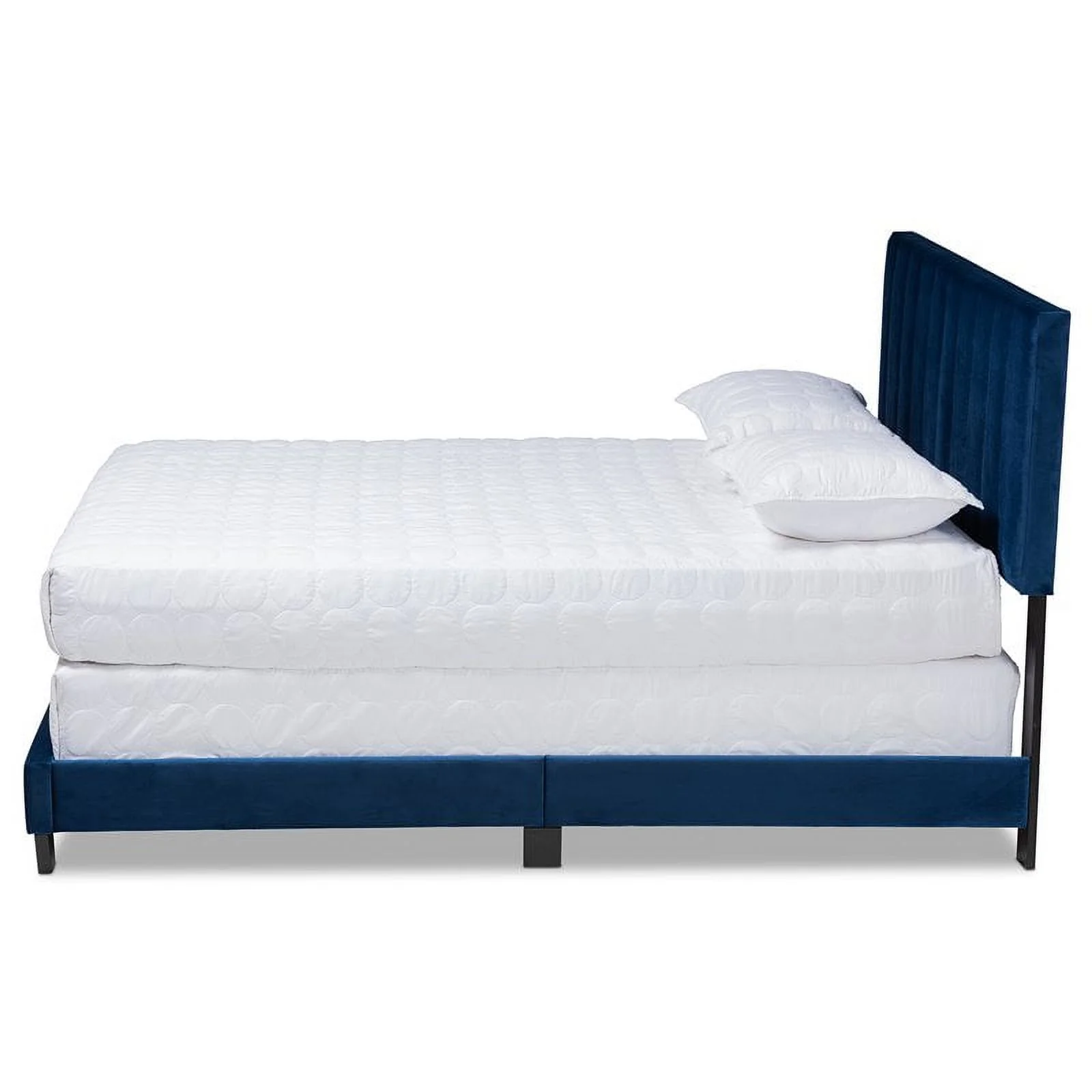 Bowery Hill Full Size Navy Blue Velvet Panel Bed with Tufted Headboard