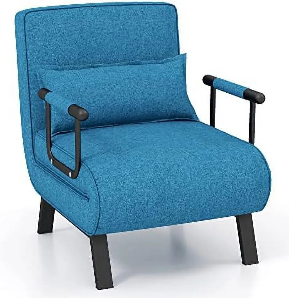 HOOMHIBIU Convertible Sofa Bed  4-in-1 Sleeper Chair with Pillow  Modern Recliner Guest Bed with 6 Positions Adjustable Backrest  Metal Legs  Linen Fabric Armchairs for Nursery Living Roo