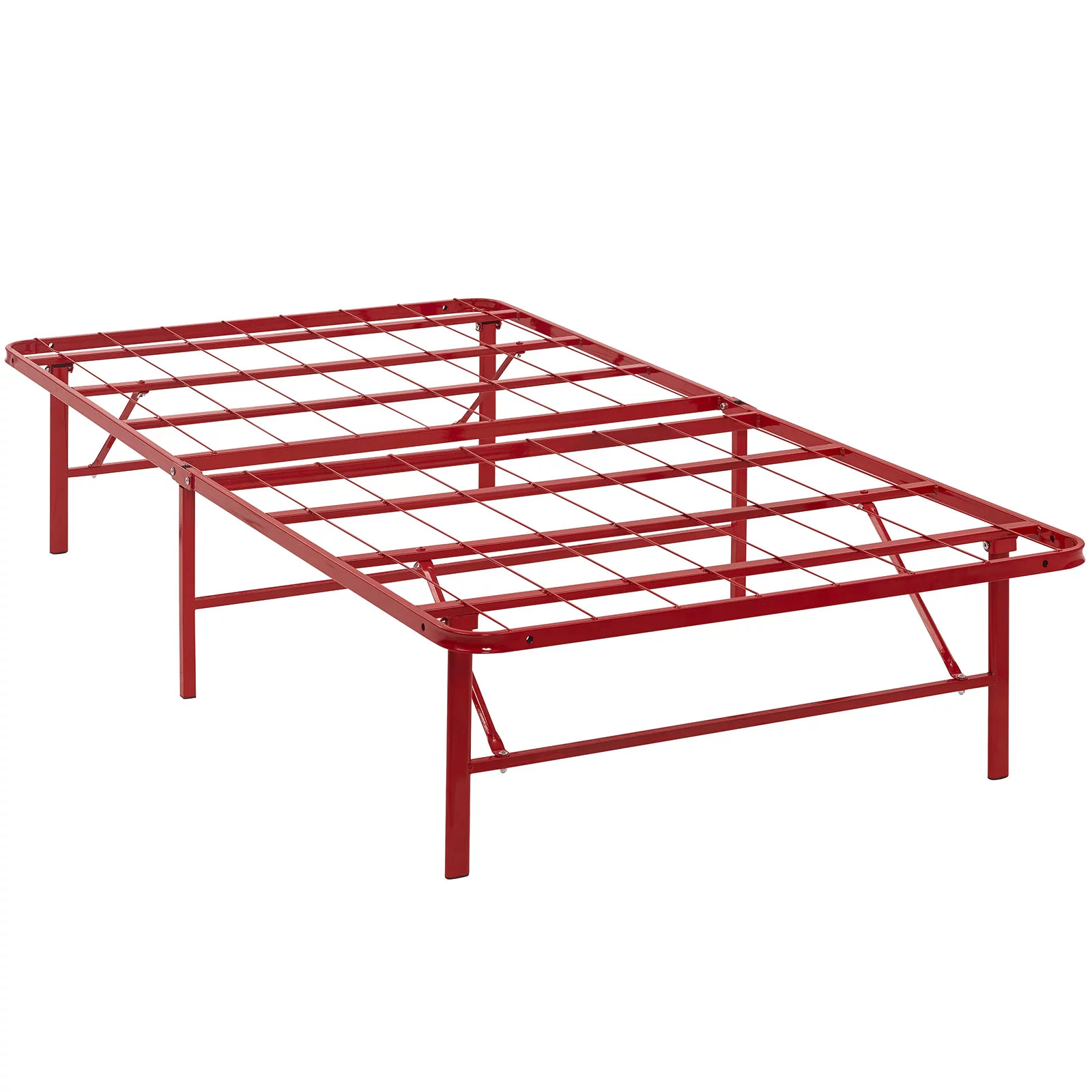 Modern Contemporary Urban Design Bedroom Twin Size Platform Bed Frame, Red, Metal Steel