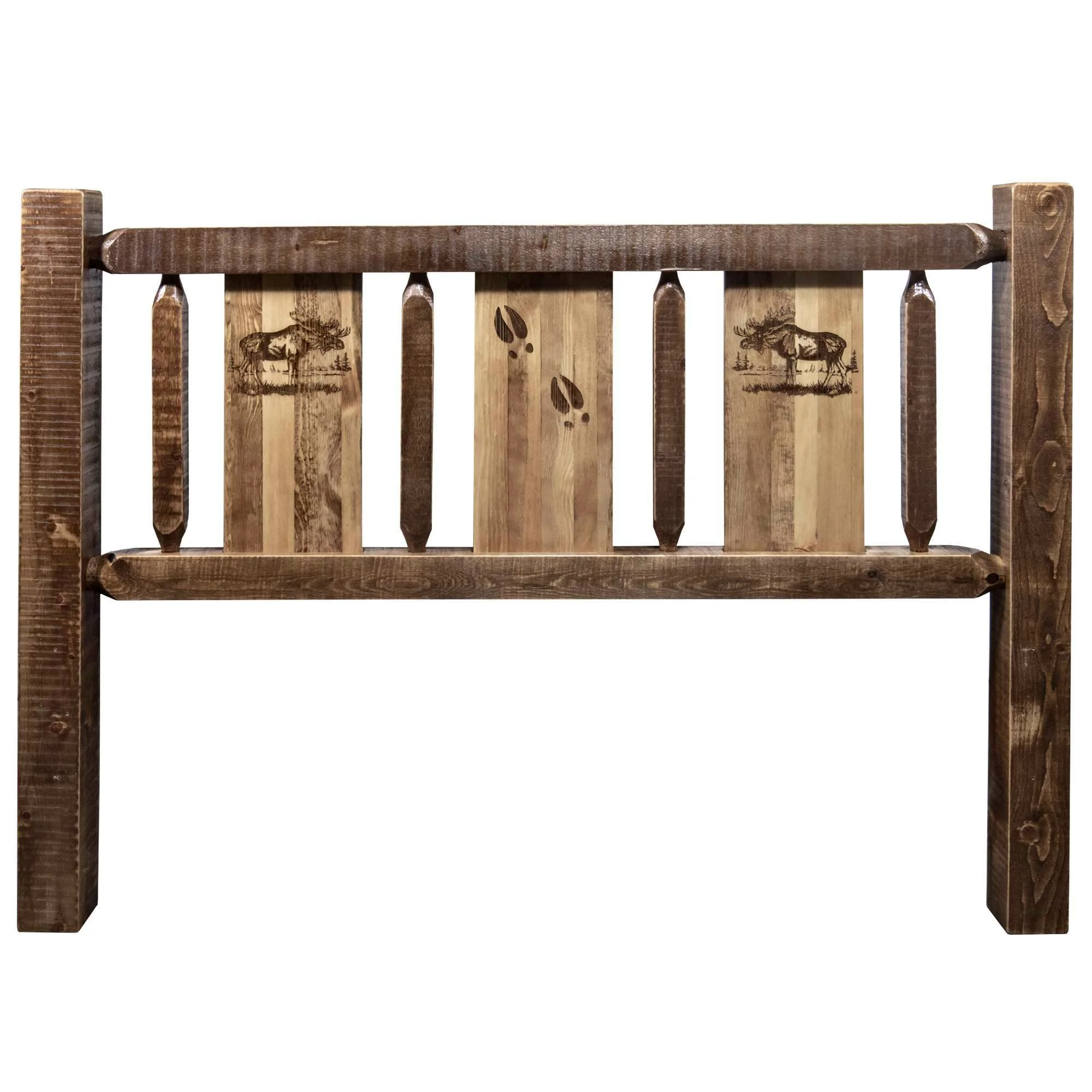Homestead Collection Twin Headboard w/ Laser Engraved Moose Design, Stain & Clear Lacquer Finish