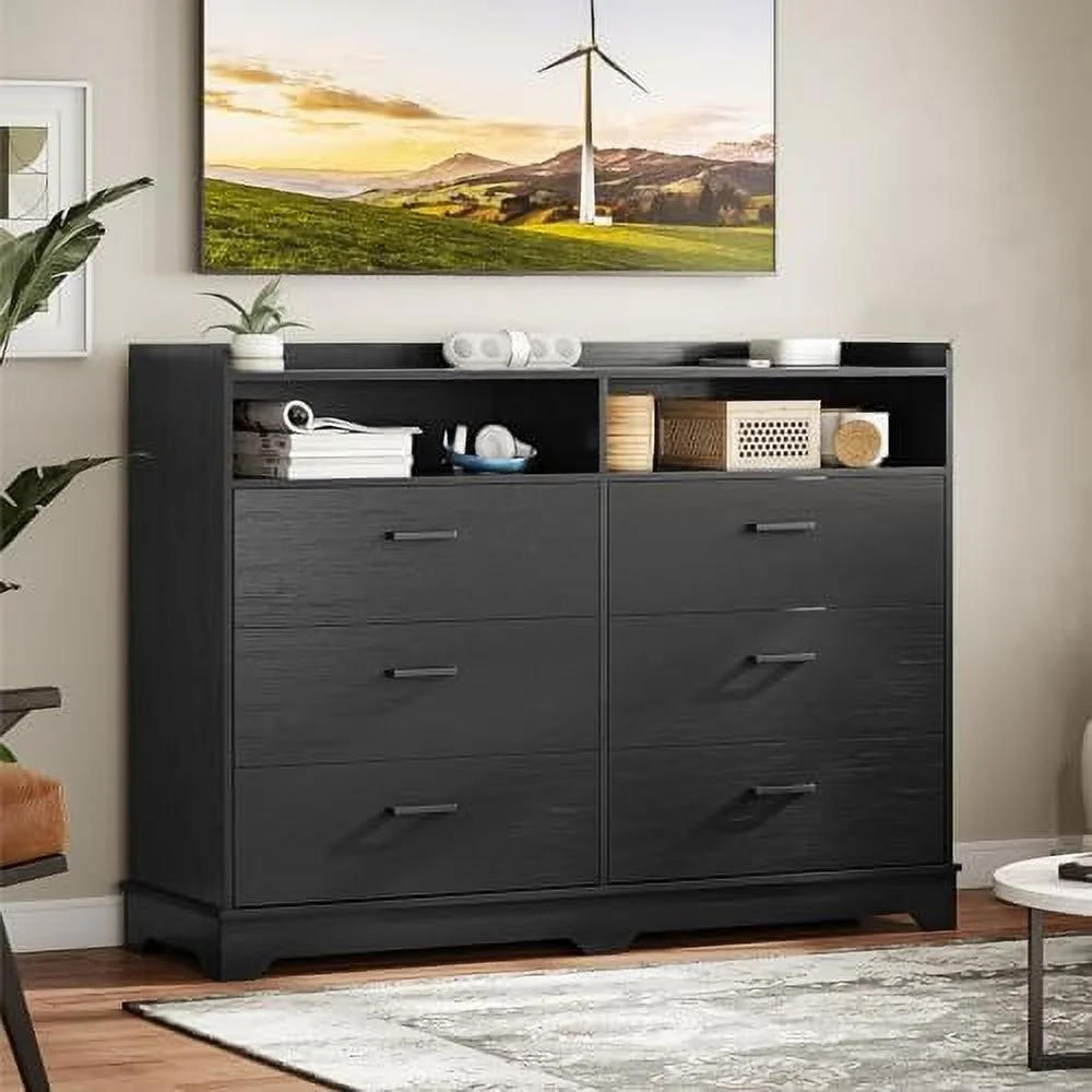 LNboomLife Modern 6 Drawer Dresser Tall Dresser for Bedroom Wood Dressers & Chests of Drawers Vertical Organizer Tower for Bedroom Entryway White