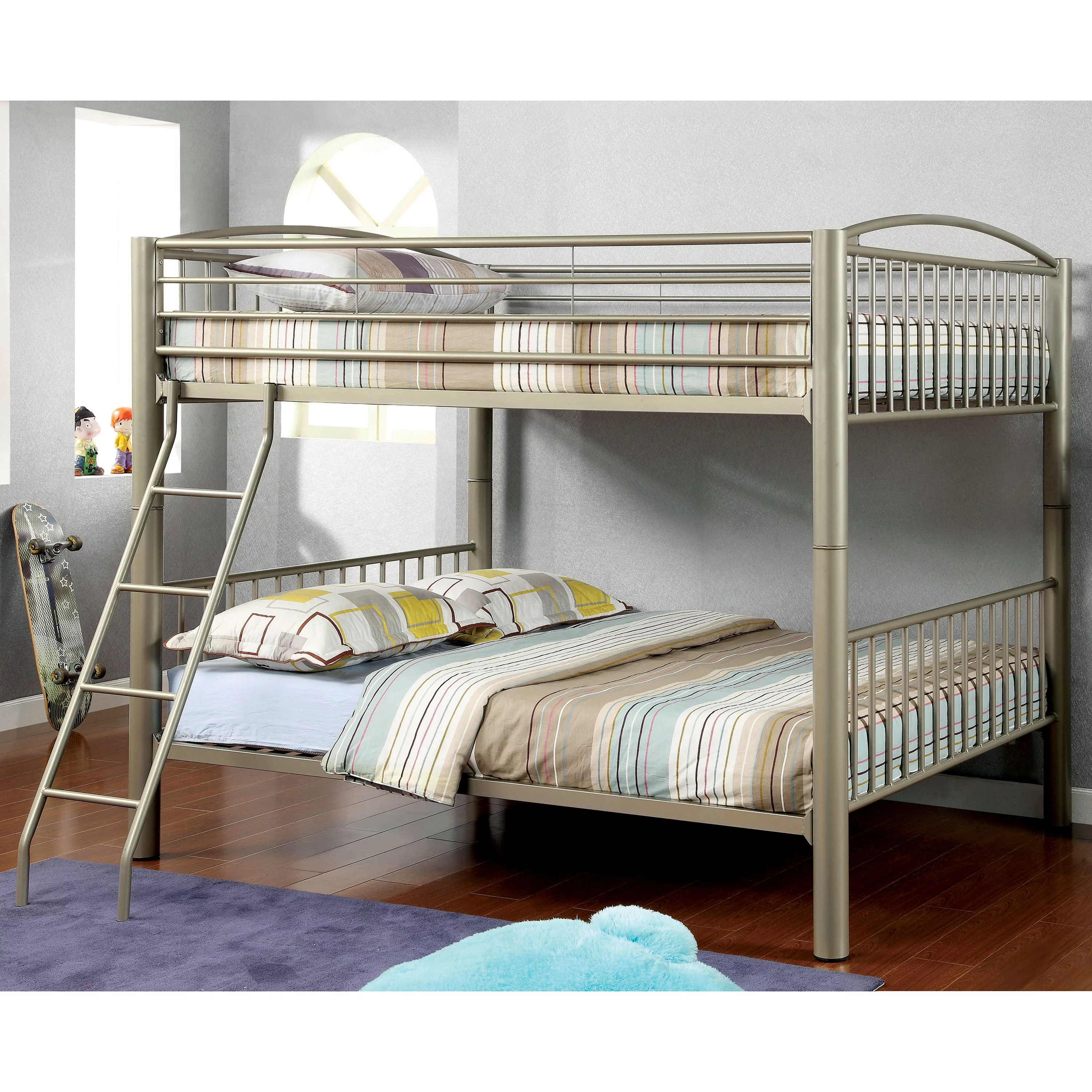 Furniture of America Lohani Full over Full Bunk Bed, Metallic Gold Finish