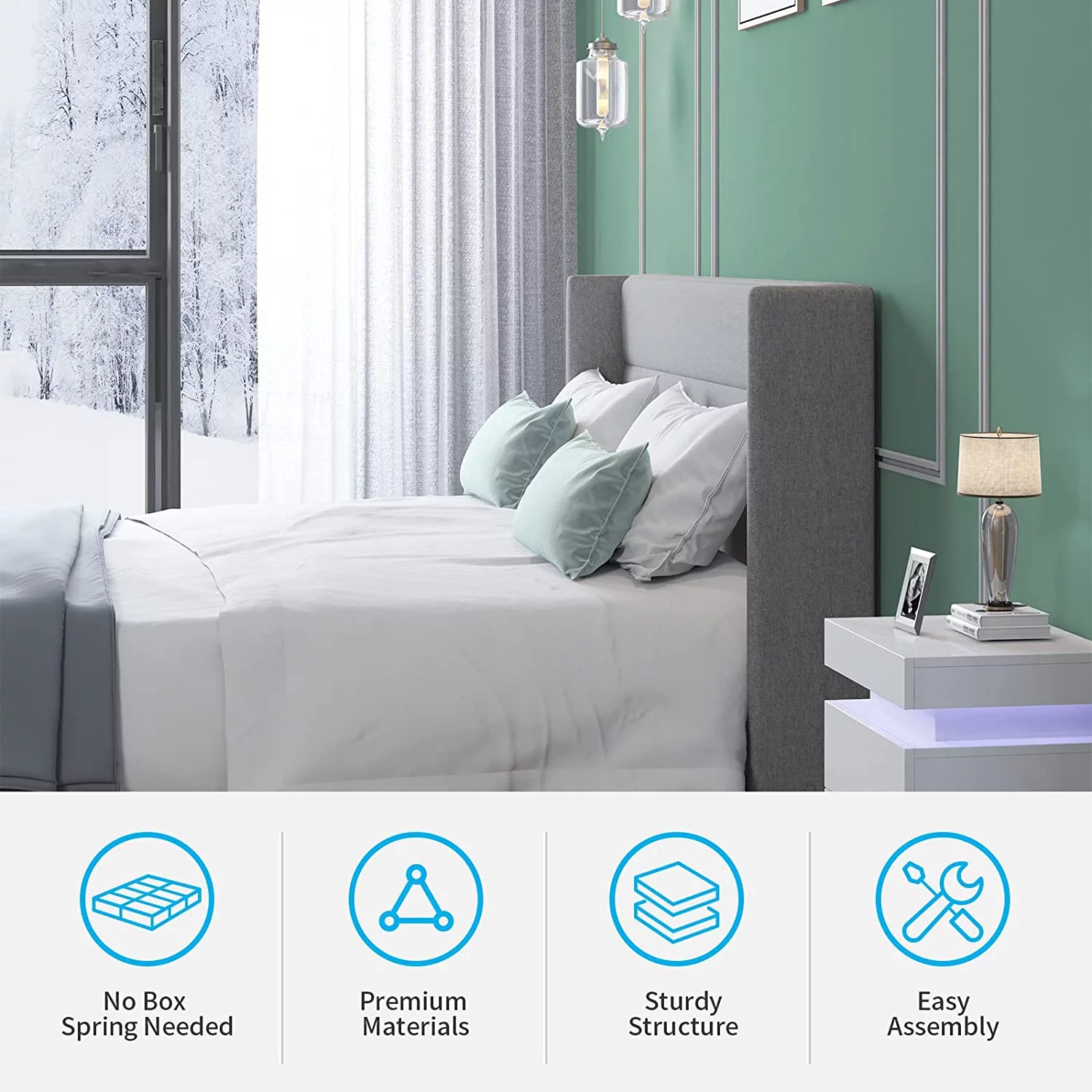 Mjkone Platform Bed Frame, Full Size Bed Frames with Headboard, Modern Bed Frame Has Wooden Slat Support, No Box Spring Needed/Easy Assembly/No Mattress (Full, Dark Grey)