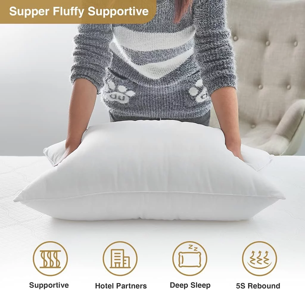 Eurotex Bed Pillows for Sleeping, Hotel Quality with Premium Soft Microfiber Fill for Back, Stomach or Side Sleepers, King (Pack of 4), White