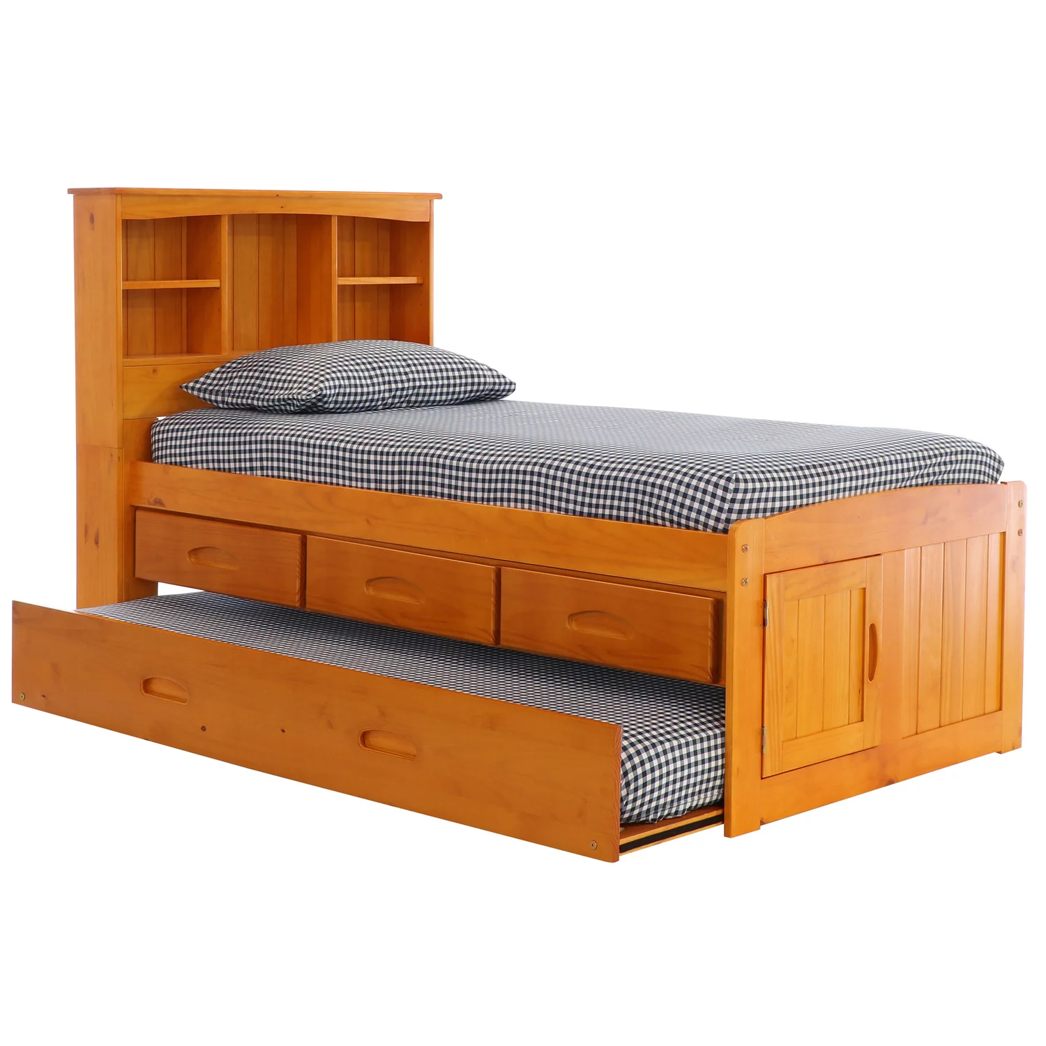OS Home and Office Furniture 82120K3-22 Captains Bookcase Bed in Warm Honey