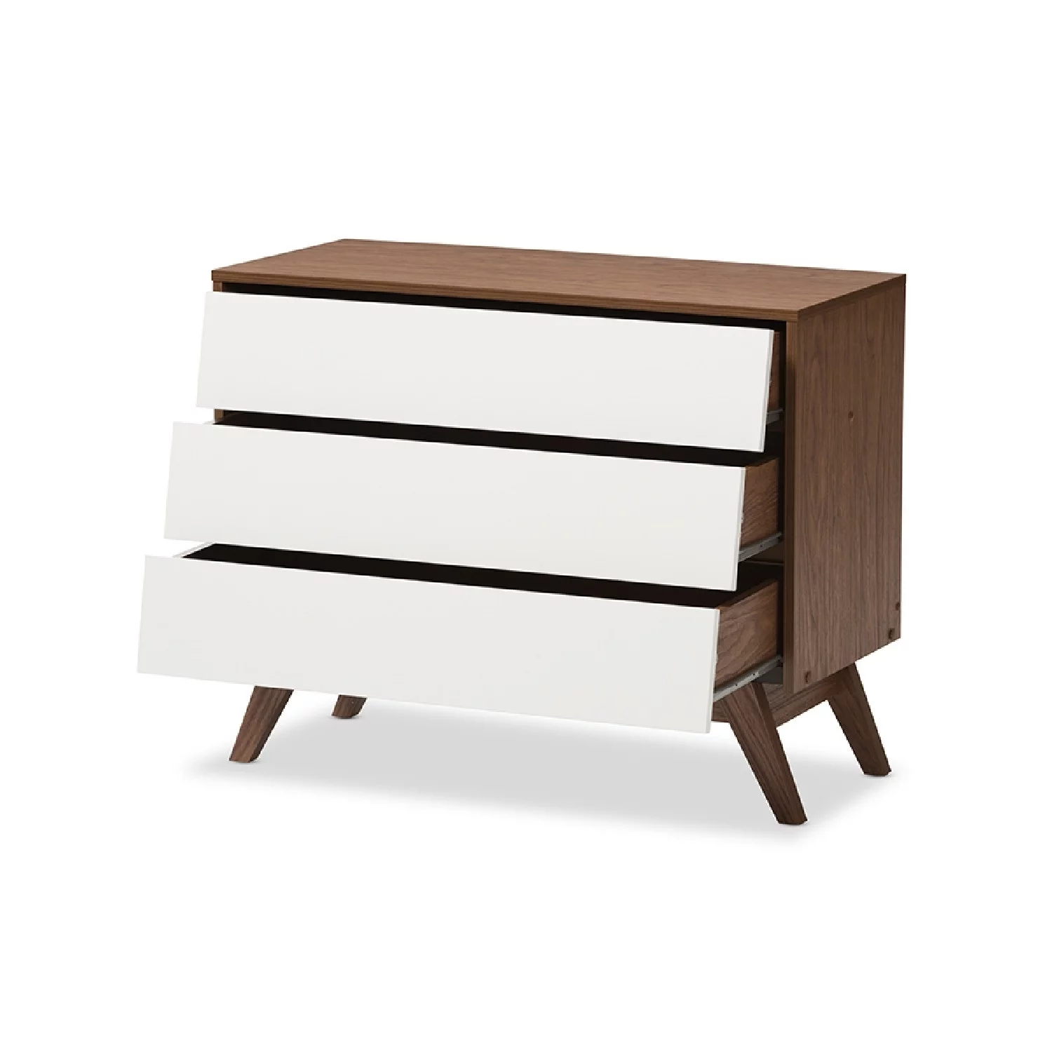 Baxton Studio Hildon Mid-Century Modern White and Walnut Wood 3-Drawer Storage Chest