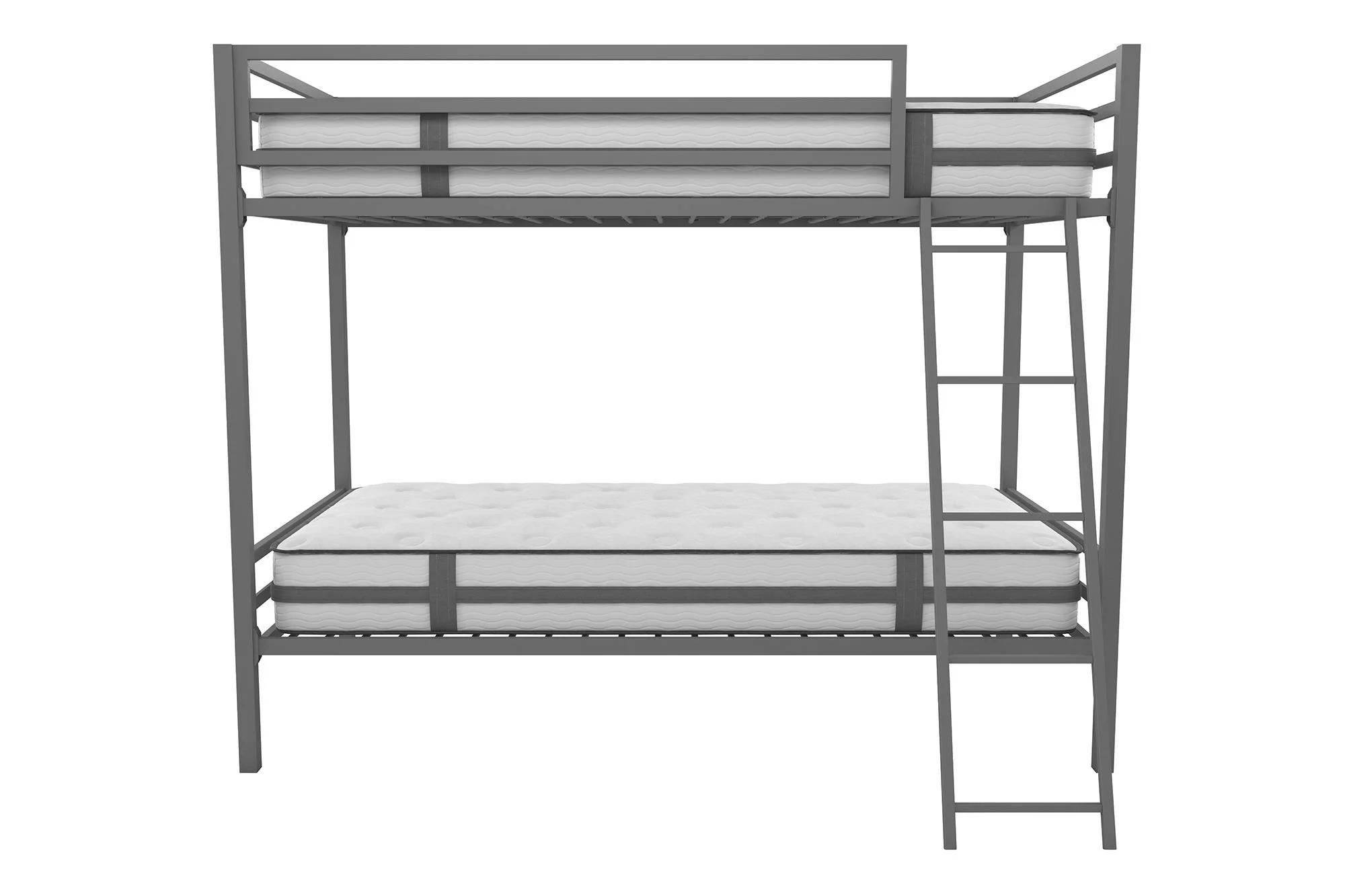 Novogratz Maxwell Twin-Over-Twin Metal Bunk Bed with Ladder and Guardrails, Easy Assembly, Grey