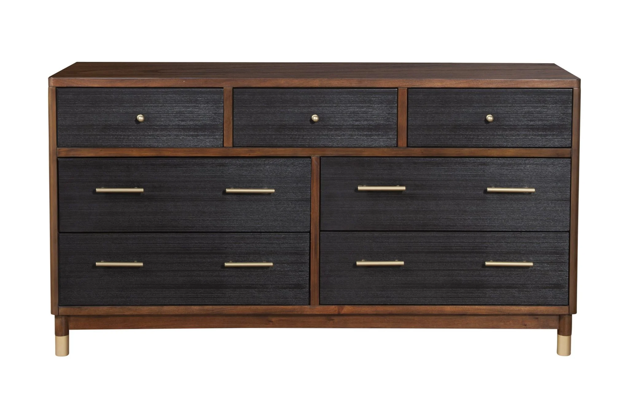 HomeRoots 524117 35 in. Brown & Black Solid Wood Seven Drawer Double Dresser