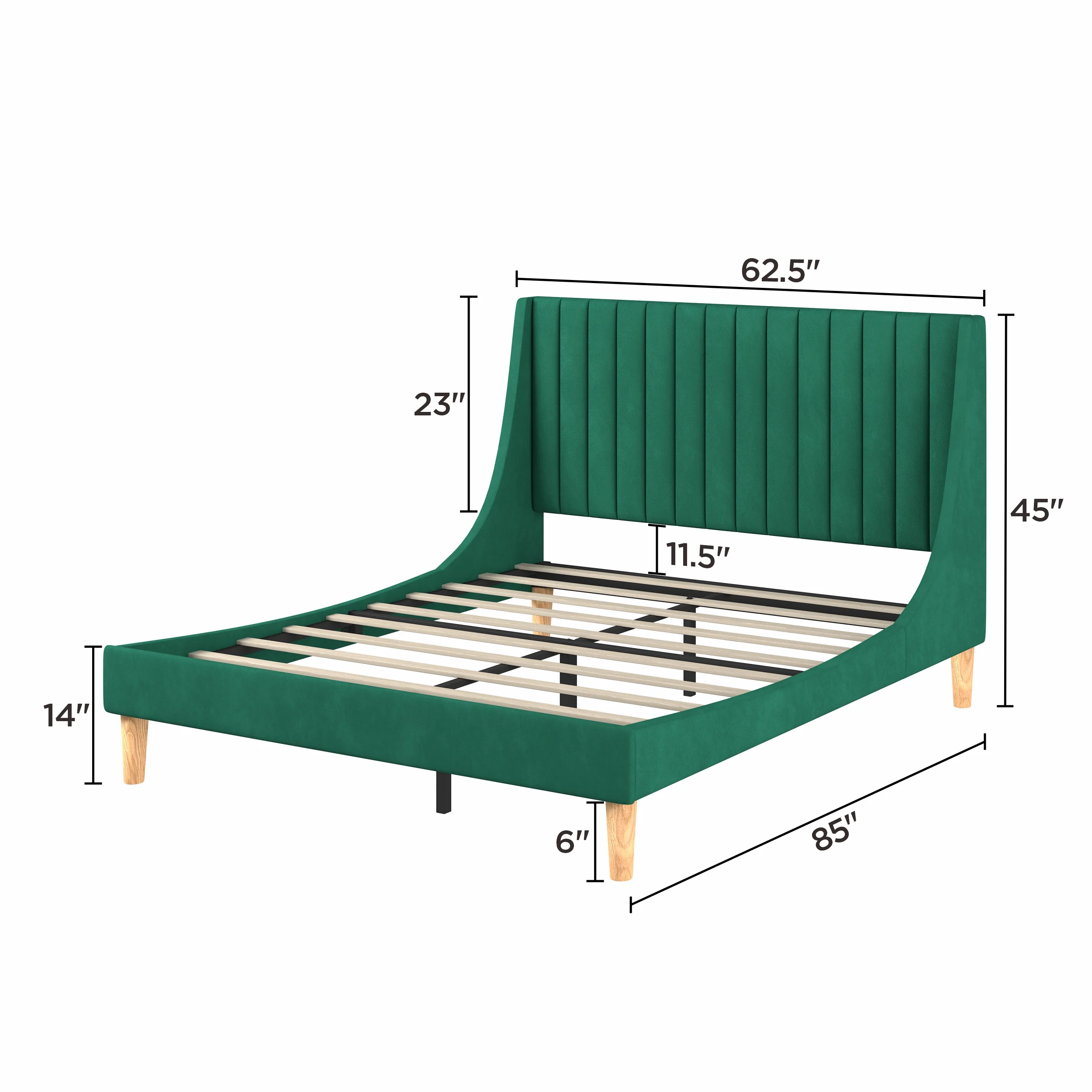 CoSoTower Queen Size Platform Bed with Upholstered Headboard and Slat Support, Heavy Duty Mattress Foundation, No Box Spring Required, Easy to Assemble,Green