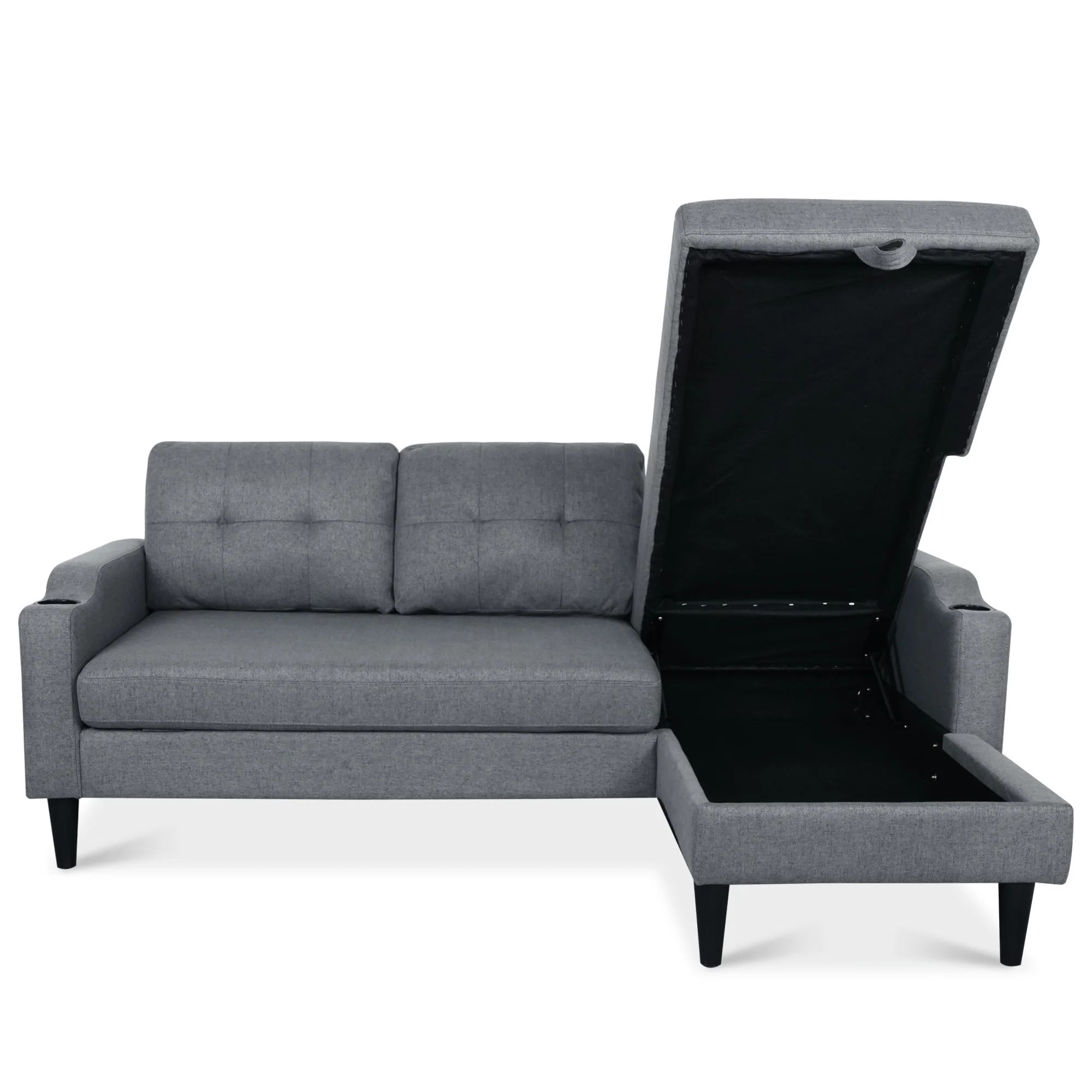 Modern 3 Seater Sectional Sofa Bed with Chaise Lounge, 100% Polyester Convertible Modular Sleeper Couch with Storage and Cup Holder for Living Room Office Apartment