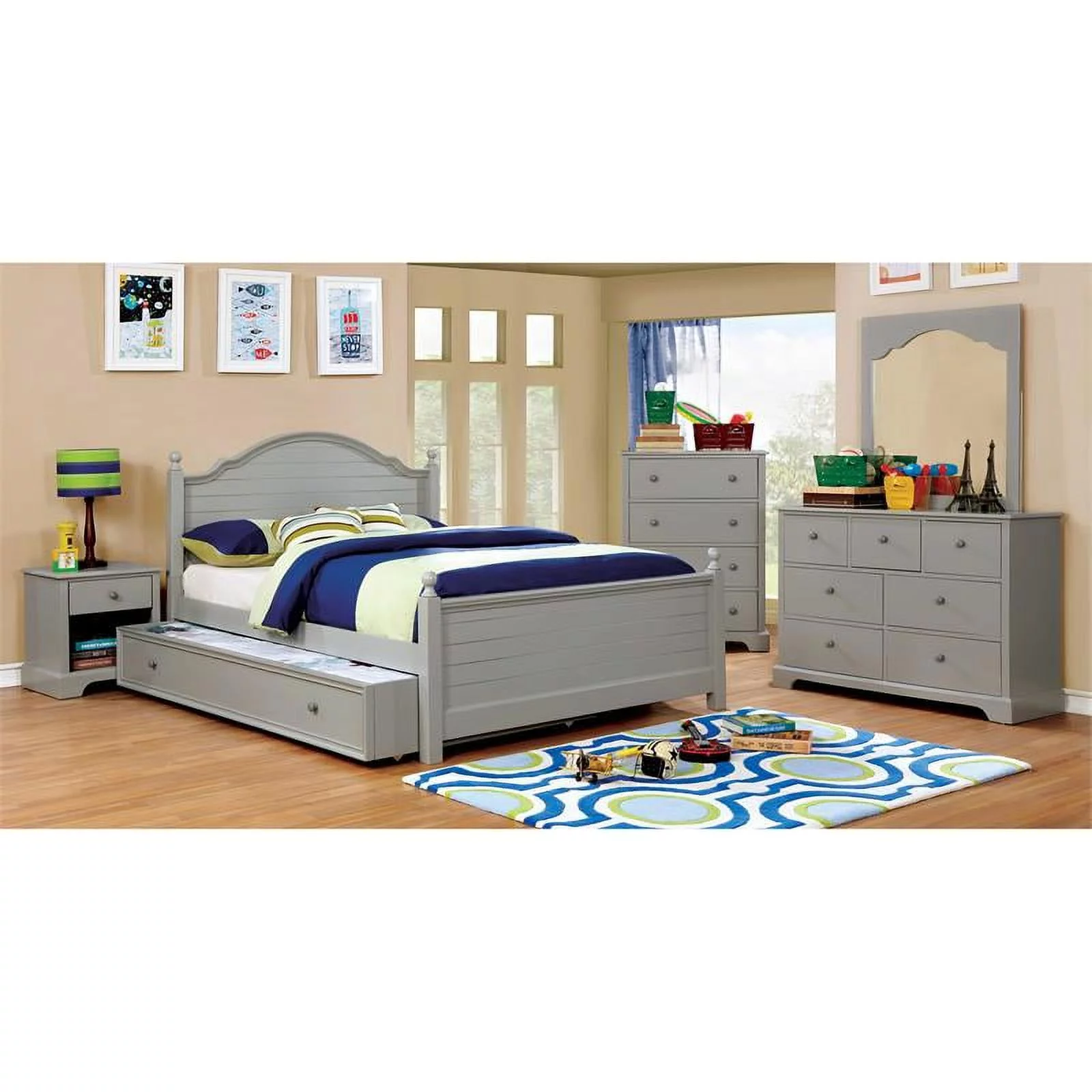Roseberry Kids Transitional Solid Wood Full Panel Kids Bed in Gray