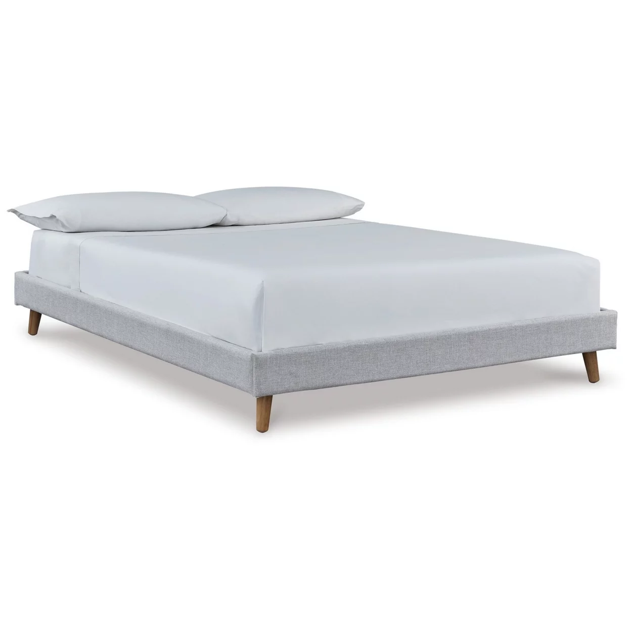 Full Size Platform Bed Gray Woven Polyester Upholstery Low Profile Base- Saltoro Sherpi