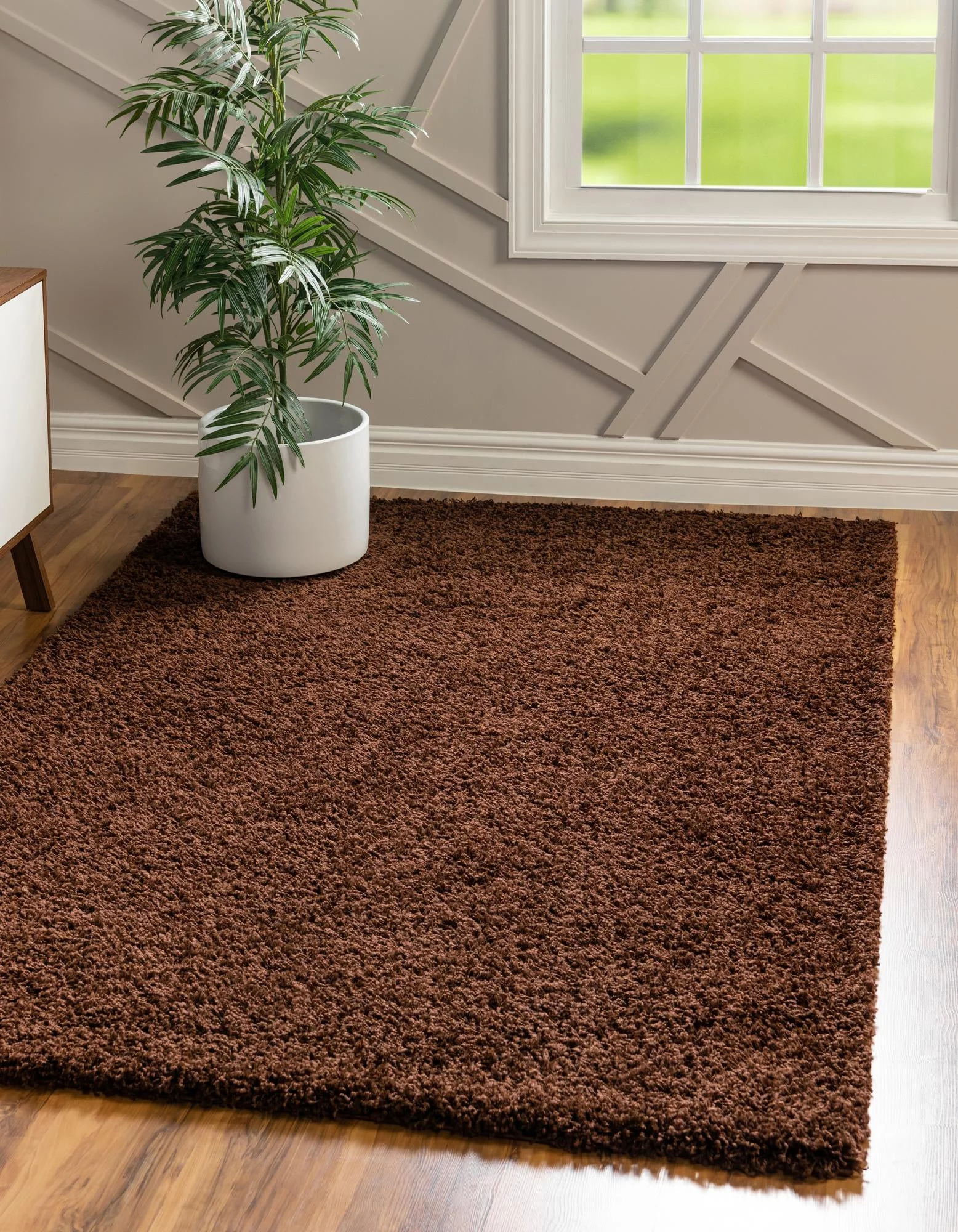 Rugs.com Solid Shag Collection Rug – 5' x 8' Chocolate Brown Shag Rug Perfect For Bedrooms, Dining Rooms, Living Rooms