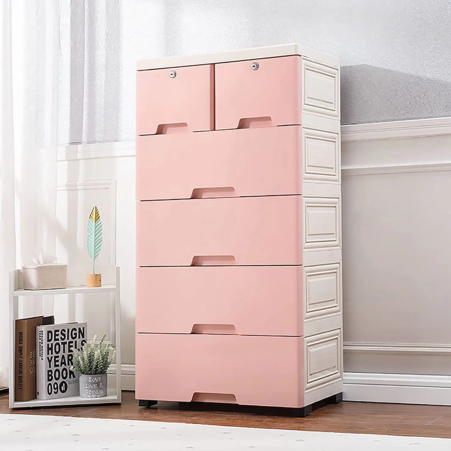 CNCEST 6 Drawers Dresser Chest Furniture Bedroom Storage Organizer Plastic Cabinet Pink