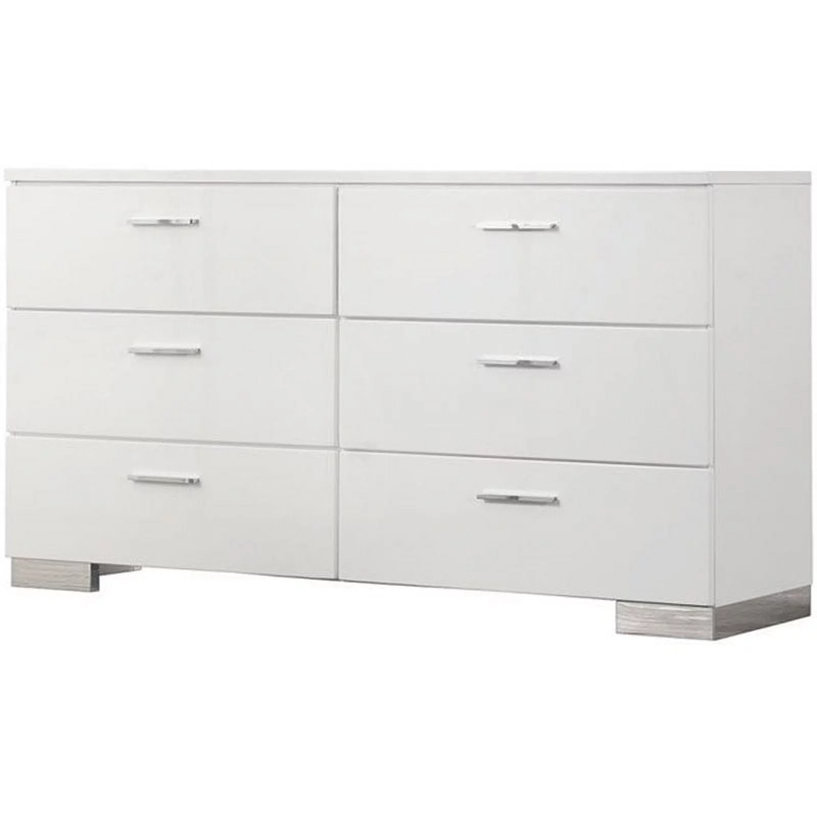 Kingfisher Lane 6-Drawer Contemporary Wood Dresser with Chrome Legs in White