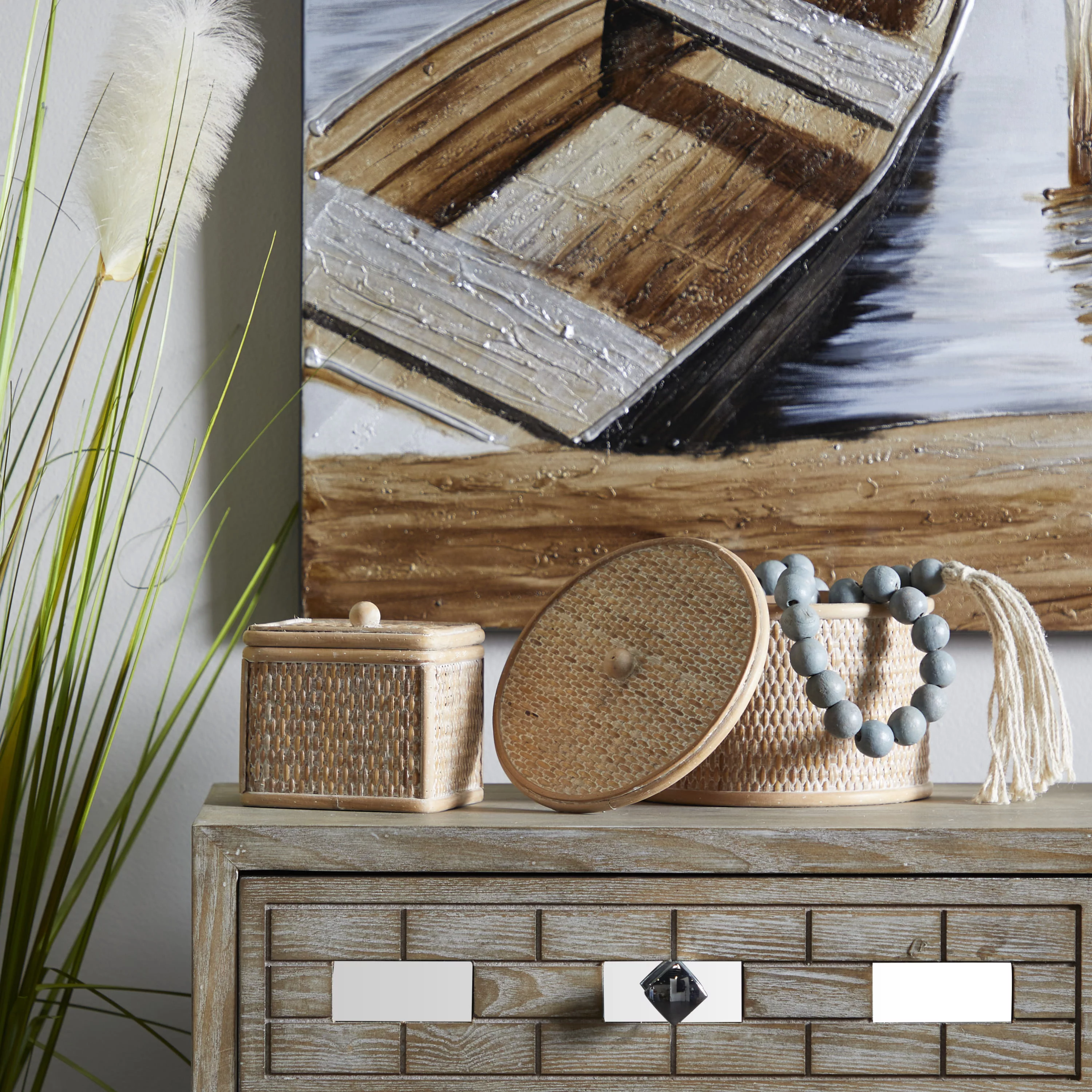 The Novogratz Storage Light Brown Rattan Decorative Box, 2 Count