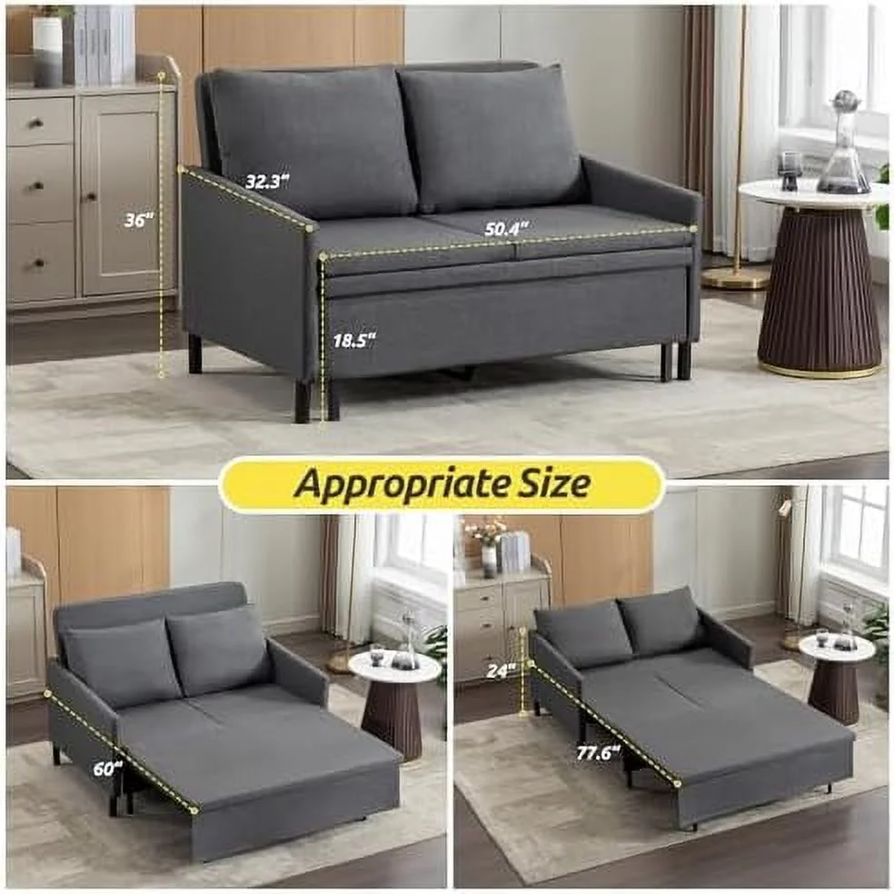 YZboomLife 3 in 1 Sleeper Sofa Bed Sleeper Sofa Couch with Pullout Couch Bed Convertible Futon Loveseat Sofa with Couches for Living Room Bedroom Balcony White