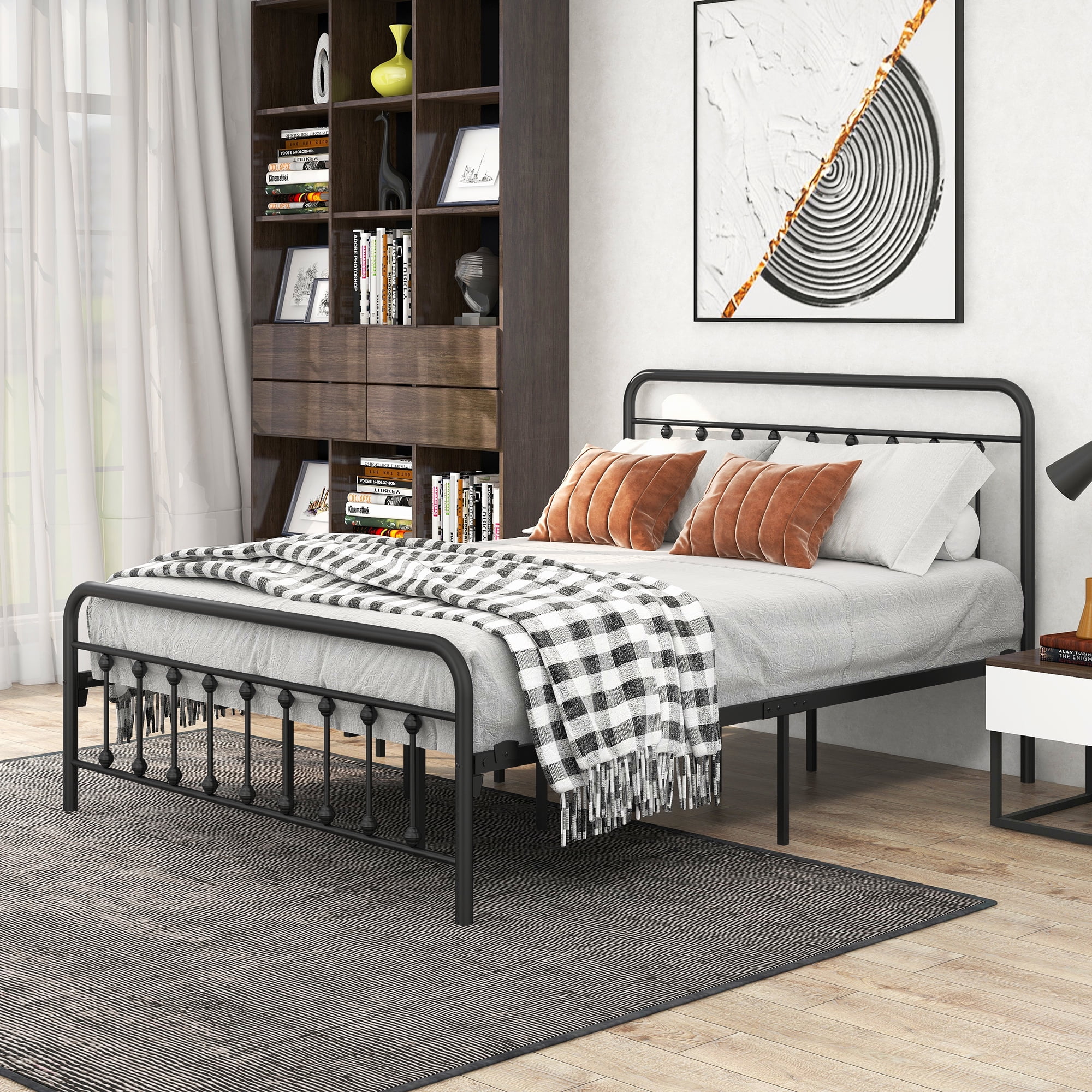 Gewnee Metal Queen Size Platform Bed Frame with Headboard and Footboard for Bedroom,Black