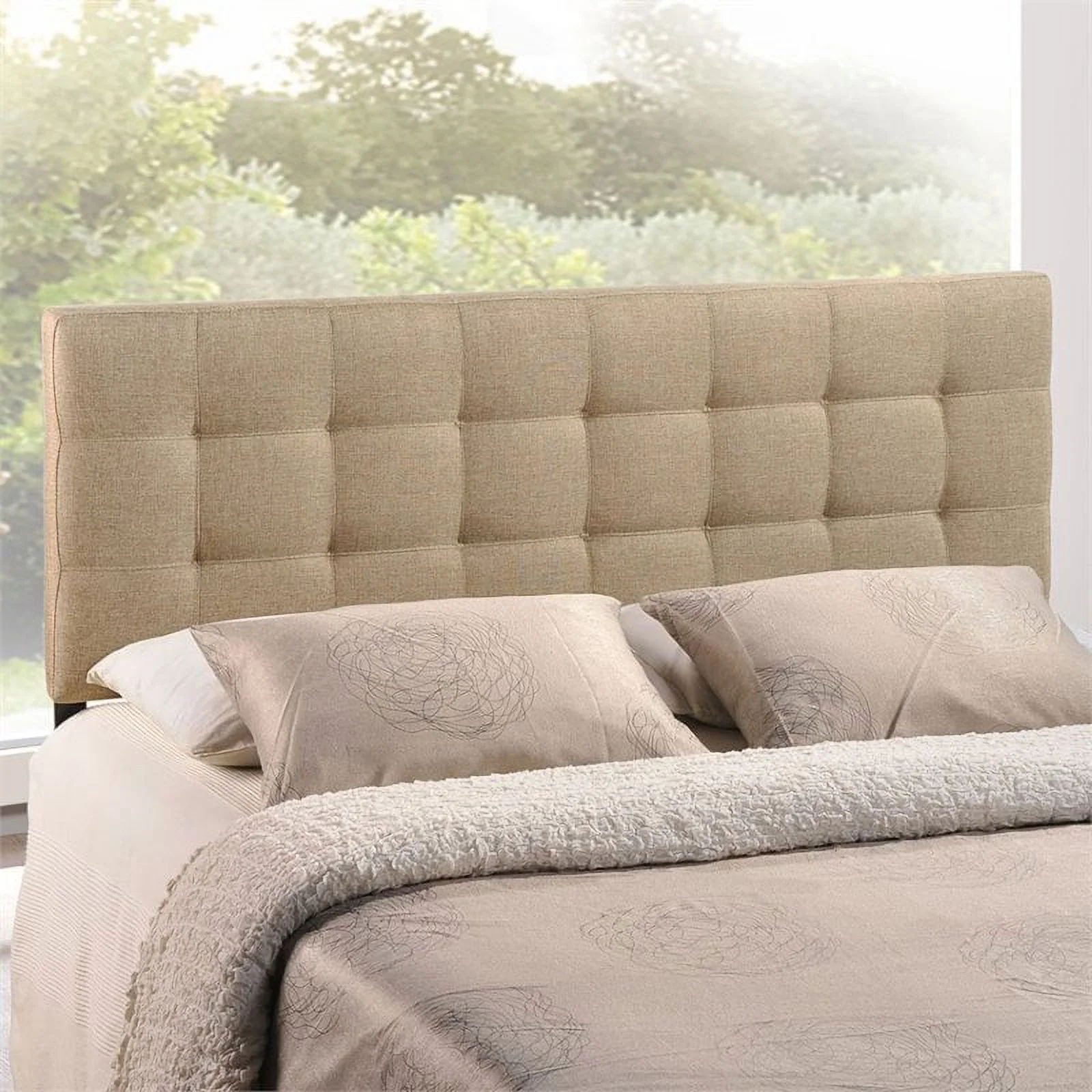 Hawthorne Collections Modern Fabric King Tufted Panel Headboard in Beige