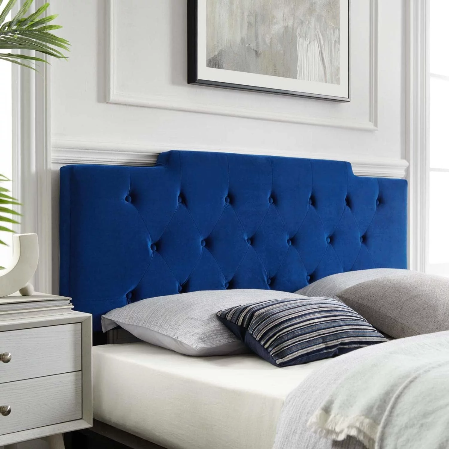 Juliet Tufted Performance Velvet Headboard, , Navy