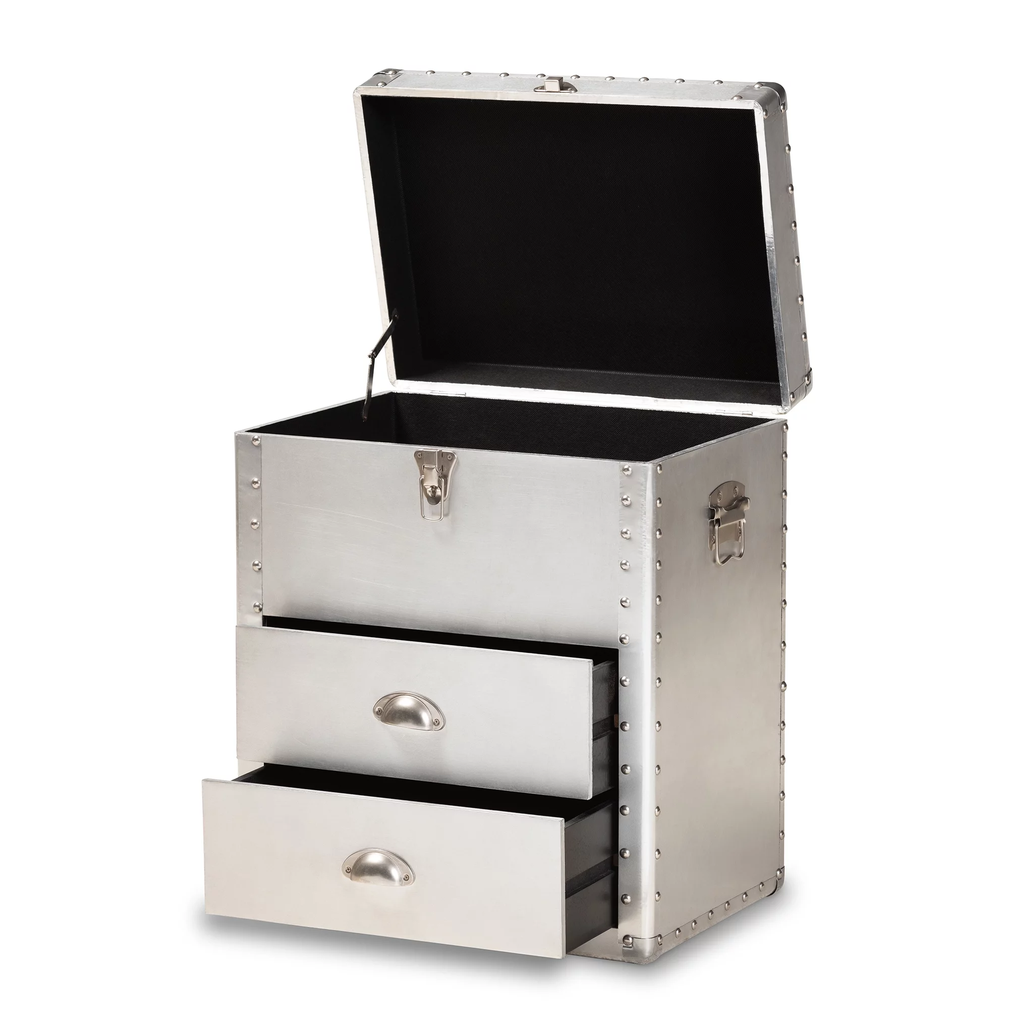 Baxton Studio 10 Gal Serge French Industrial Metal Drawer Chest, Silver
