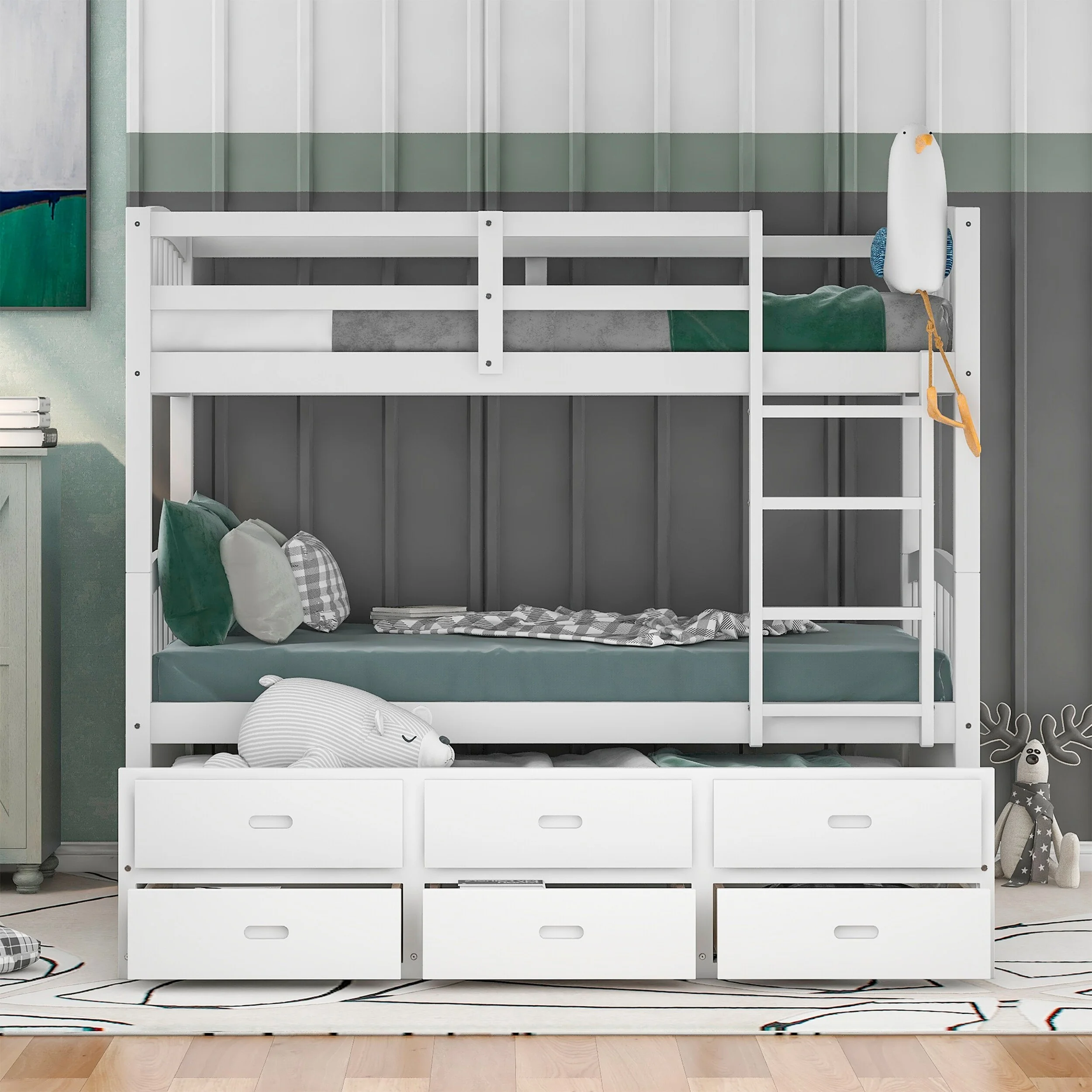 Home Adores Fille Twin over Twin Bunk Bed with Trundle and Drawers Espresso Espresso Finish