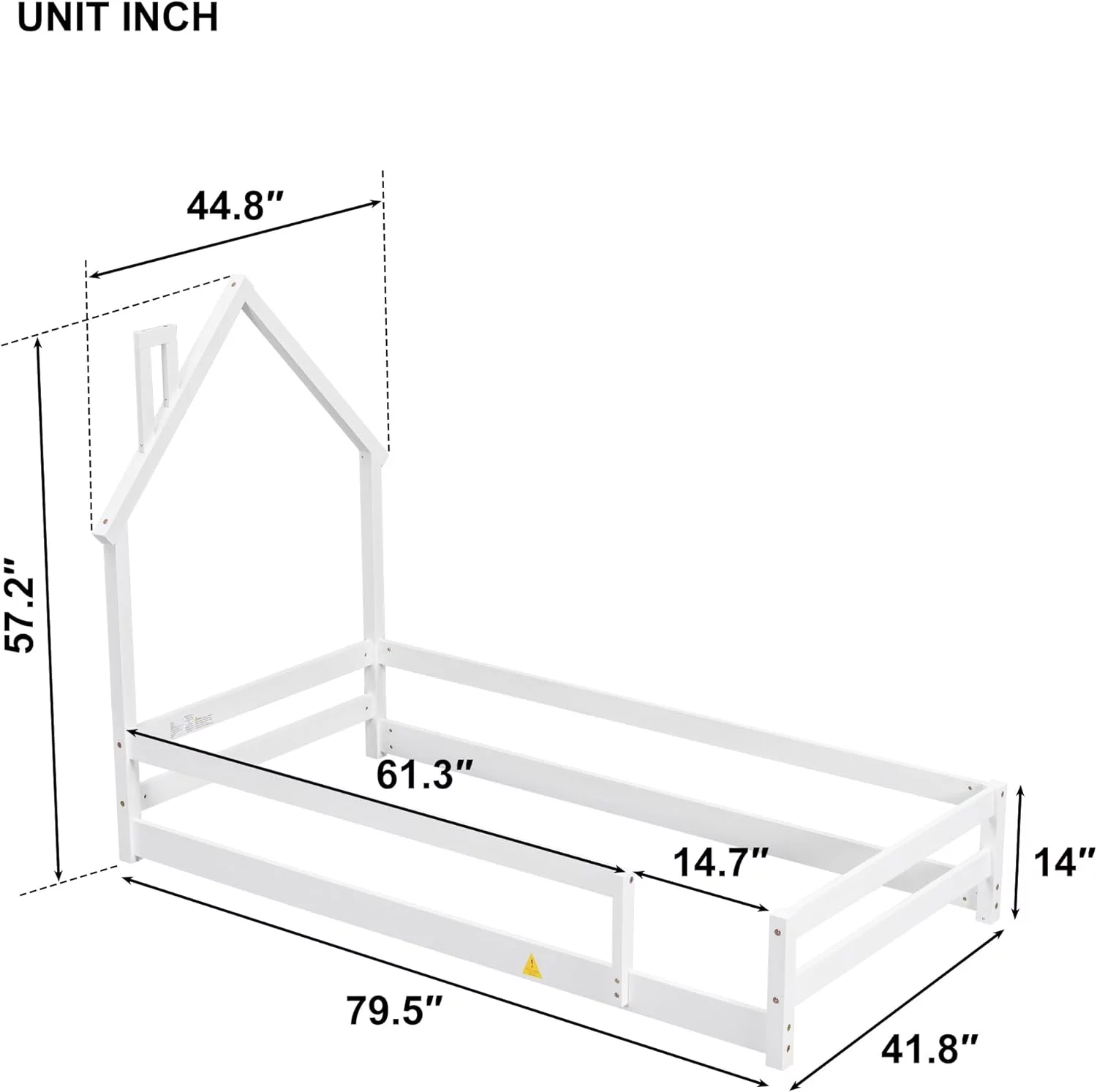 Size Floor Bed Wih Rails, Monessori Floor Bed Wood Frame Wih House-Shaped Headboard, Box Spring Needed, For Kids eens Girls Boys (Whie)