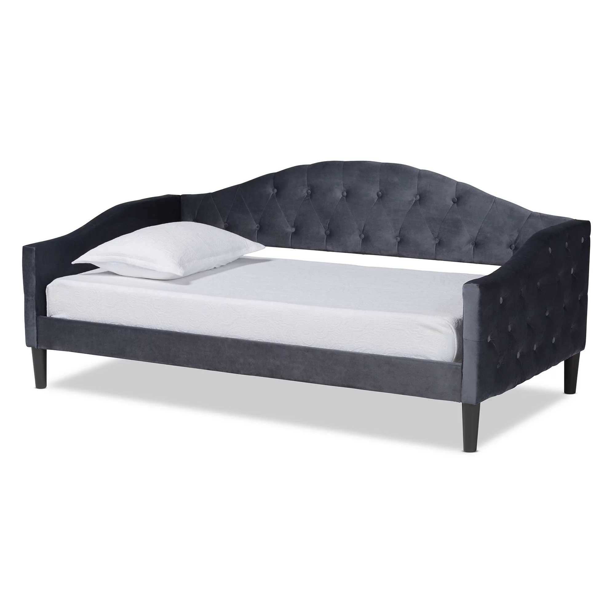 Baxton Studio Benjamin Modern and Contemporary Grey Velvet Fabric Upholstered and Dark Brown Finished Wood, Full Size Daybed