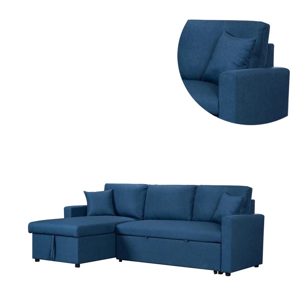 Kip 82 Inch Modern Sleeper Sectional Sofa Bed with Storage Chaise, Blue - Saltoro Sherpi