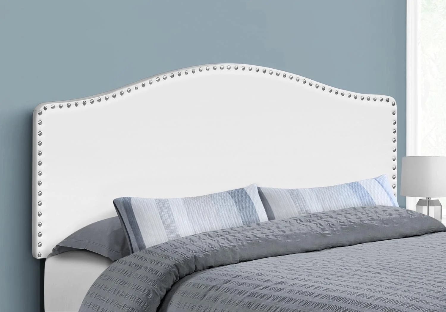 Queen, Bedroom, Upholstered, Pu, White, Transitional Bed Size Leather-Look Headboard