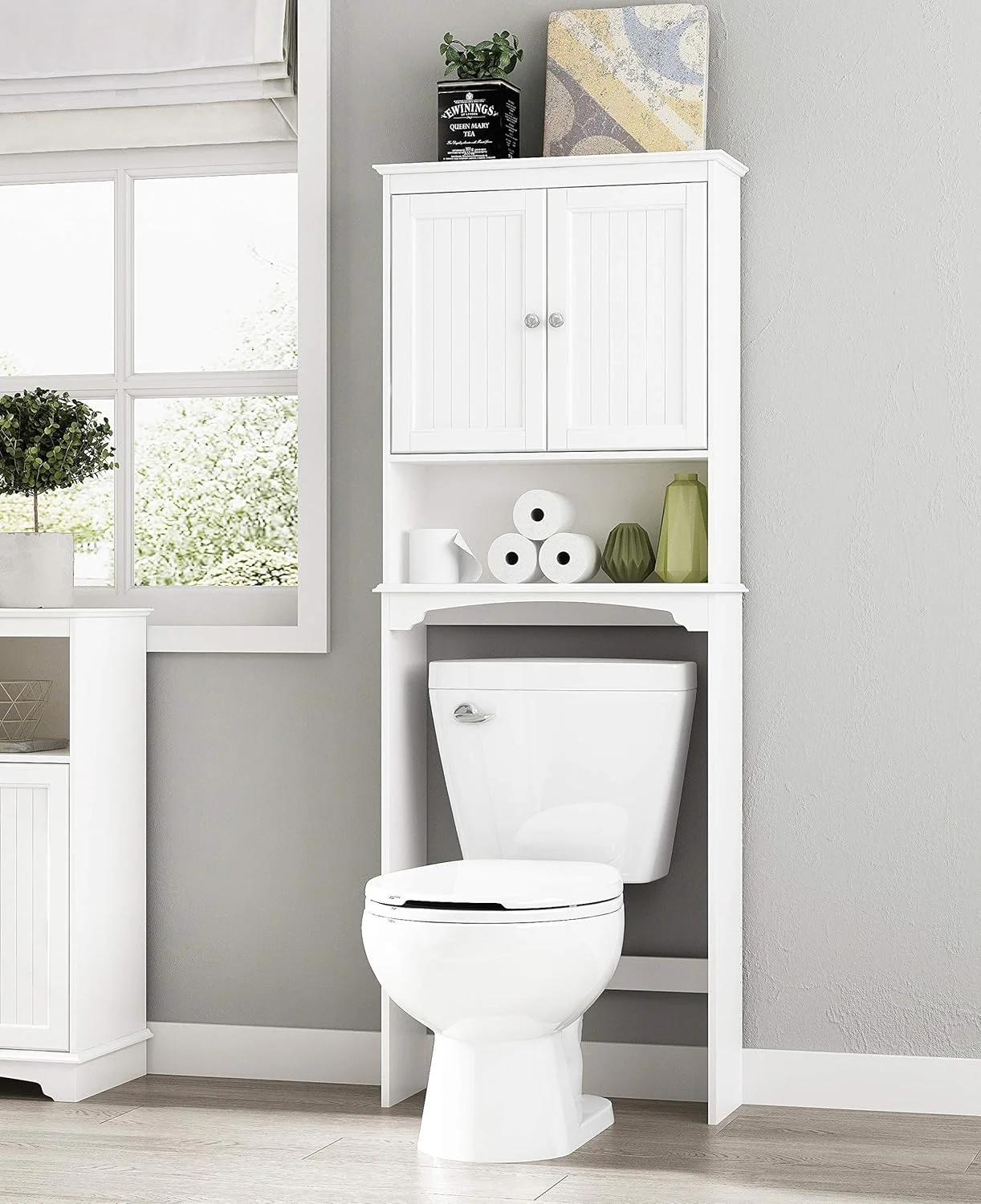 Spirich Home Bathroom Shelf Over-The-Toilet, Bathroom SpaceSaver, Bathroom Storage Cabinet Organizer, White
