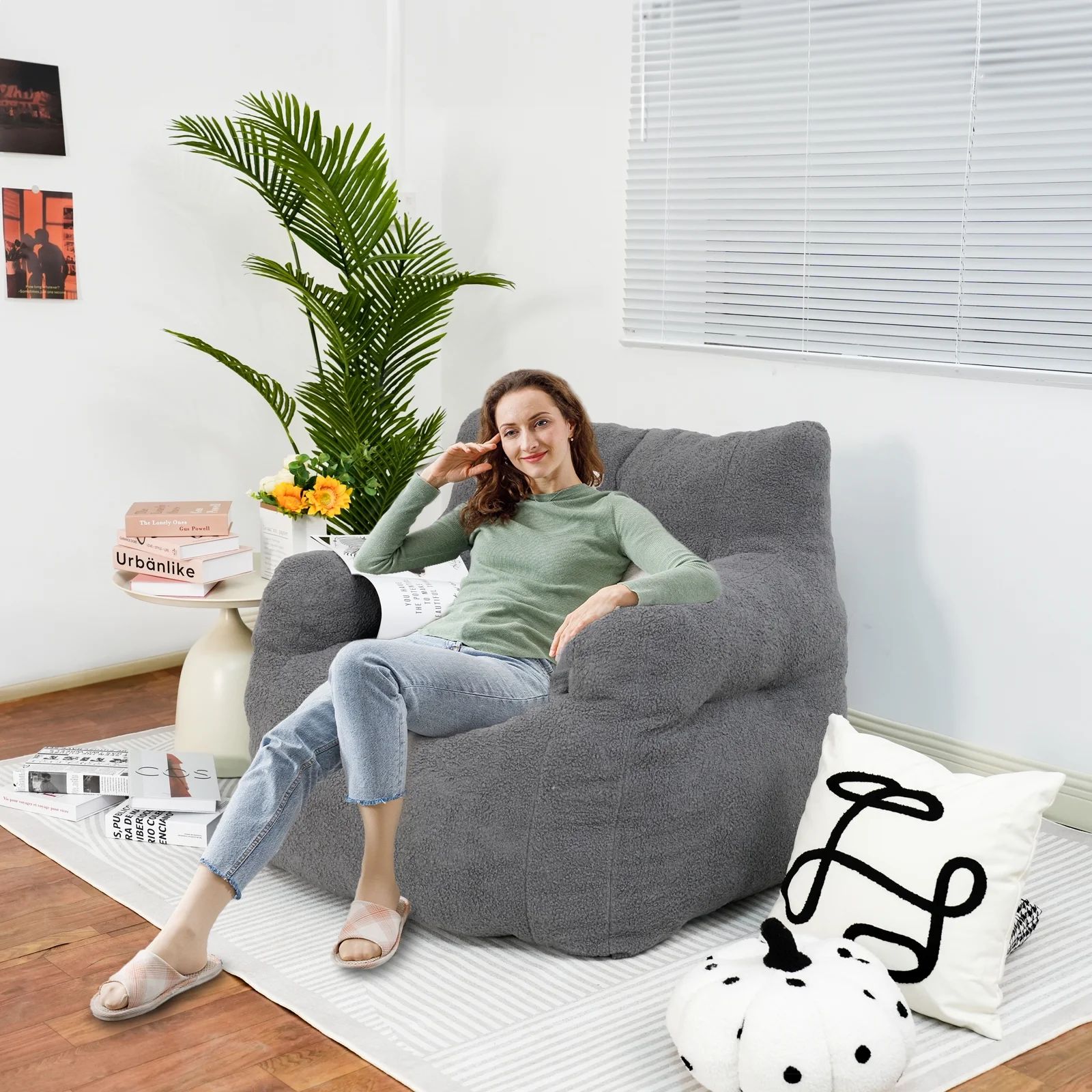 tantohom Adult Giant Bean Bag Chair with Cozy Arms, 42 inch Memory Cotton Beans Lazy Sofa Chair for Bedroom, Living Room,Dorm Bedroom Gaming, Gray