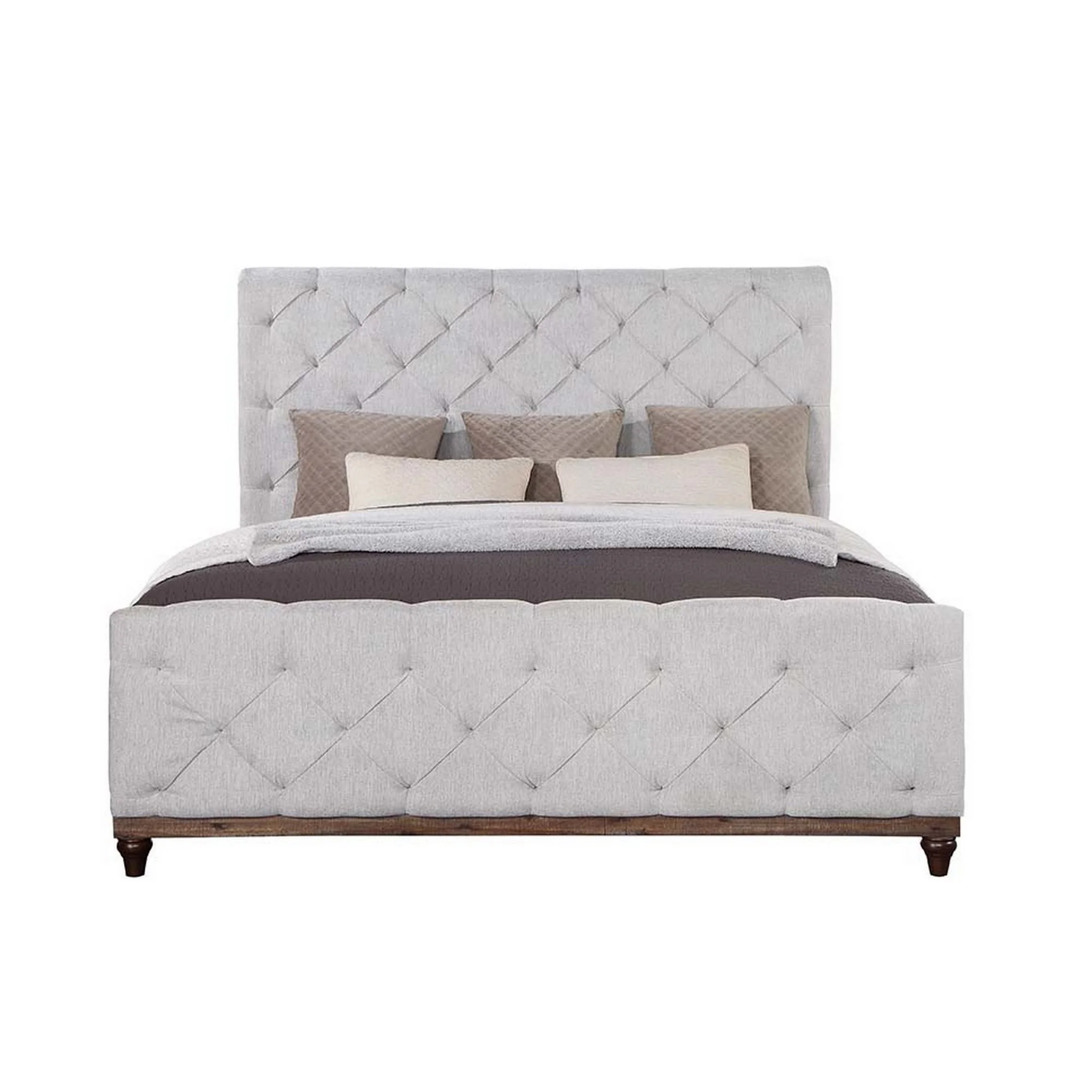 Benjara Kael Deep Tufted Queen Size Bed, Soft Light Gray Fabric Upholstered Frame