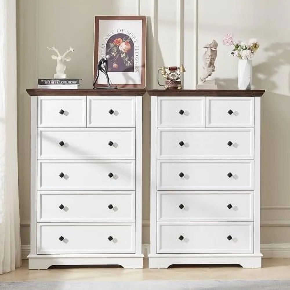 HBBOOMLIFE Dresser for Bedroom with 6 Deep Drawers  Modern Dresser Tall 6 Chest of Drawers  Wood  Organizer Dresser  Nursery Dresser for Living Room  Bedroom  Hallway  Solid White