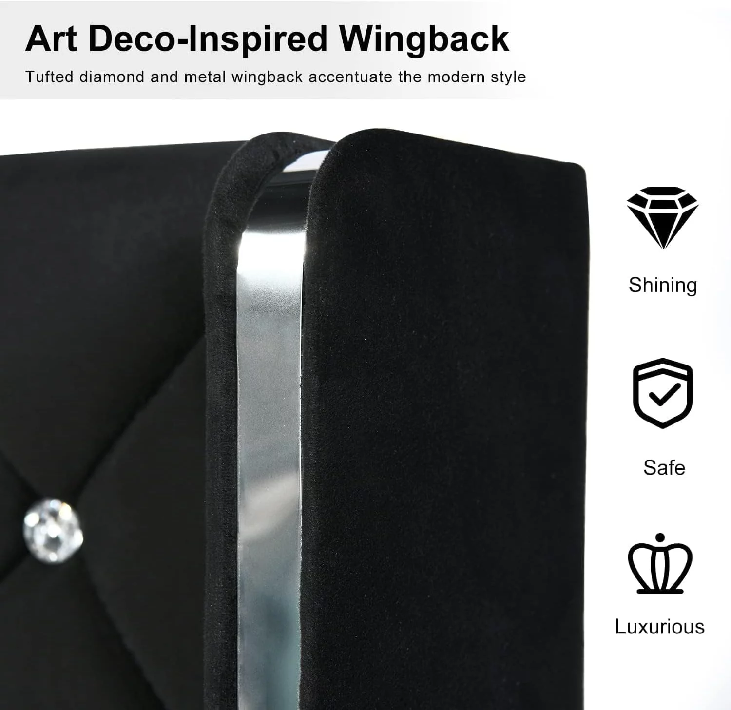 Catrimown Full Size Bed Frame, Upholstered Platform Bed Frame with Wingback Headboard, Black