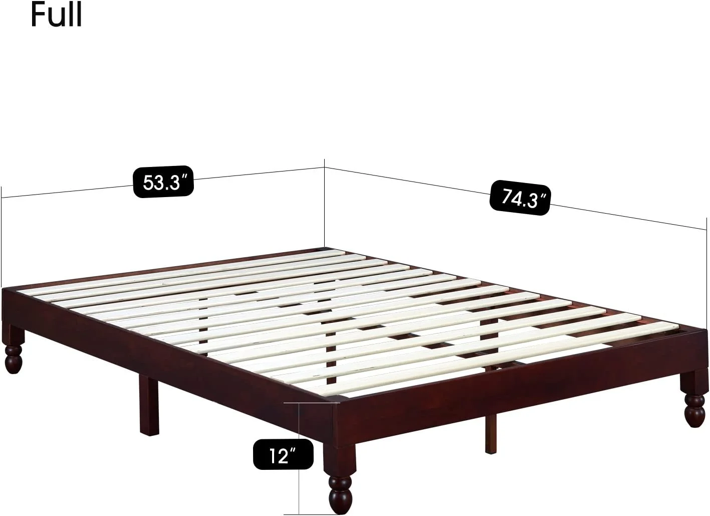 MUSEHOMEINC 12 Inch Wood Bed Frame Elegant Style Eliminates Not Boxspring Needed  Espresso Finish
