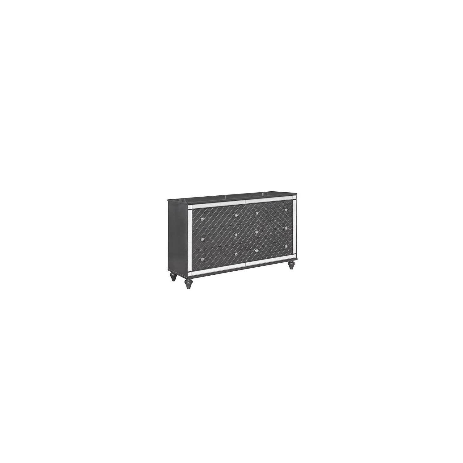 Convenience Concepts Wooden Six Drawer Dresser with Mirror Accents and Turned Feet, Gray