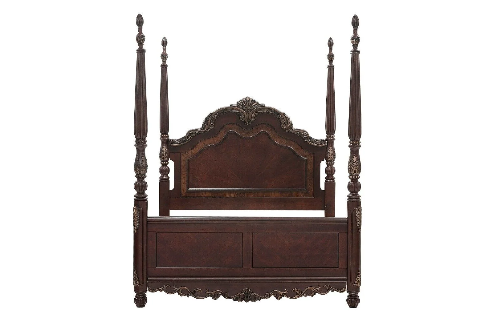 Formal Queen Poster Bed 1pc Traditional Bedroom Cherry Finish with Gold Tipping Traditional Style Furntiure