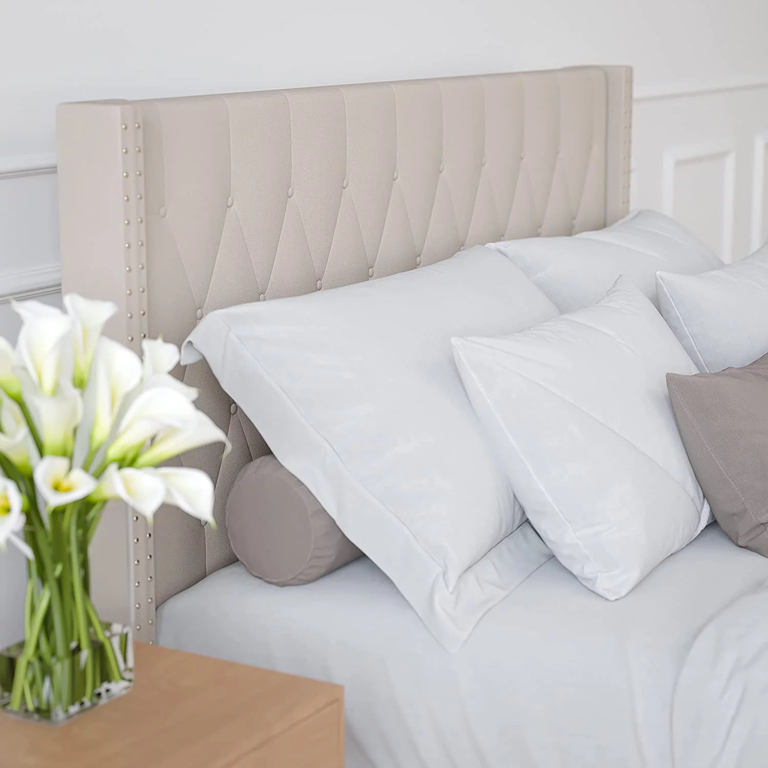 Lane Chenoa Upholstered King Size Platform Bed in Dark Gray Fabric with Button Tufted Headboard