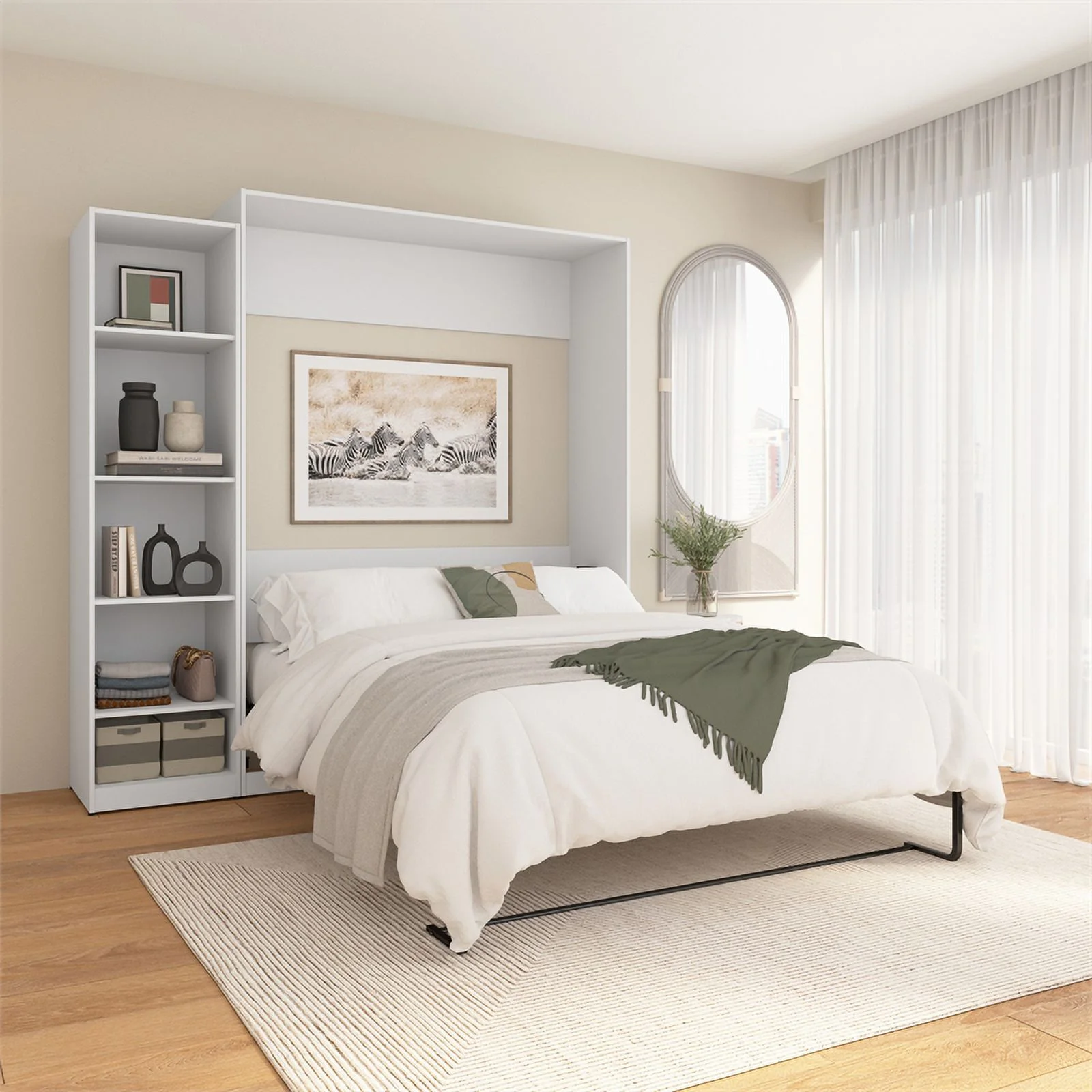 Bestar USA Claremont Wood Queen Murphy Bed with Closet Organizer in White