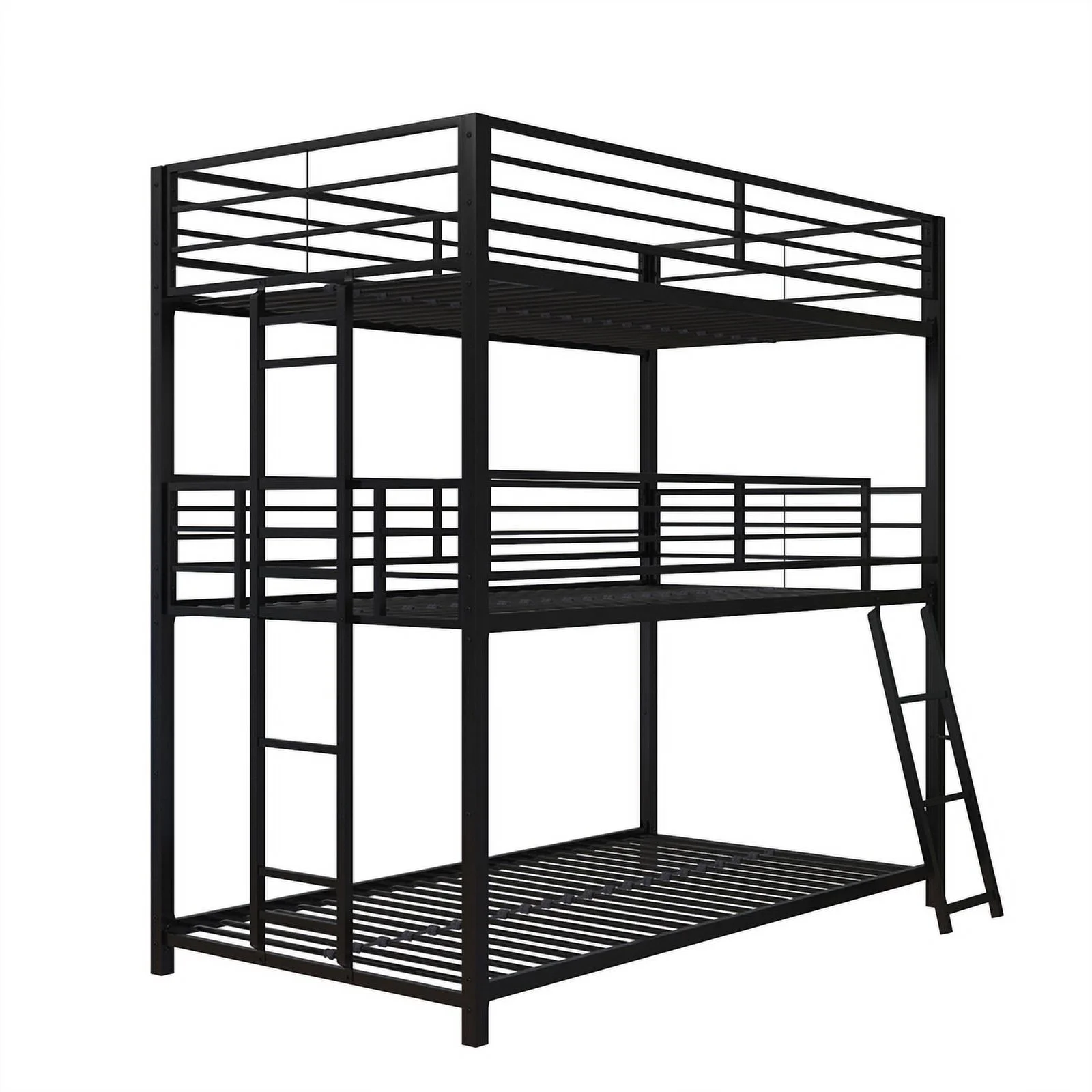 Pemberly Row Contemporary Triple Twin Metal Bunk Bed in Black